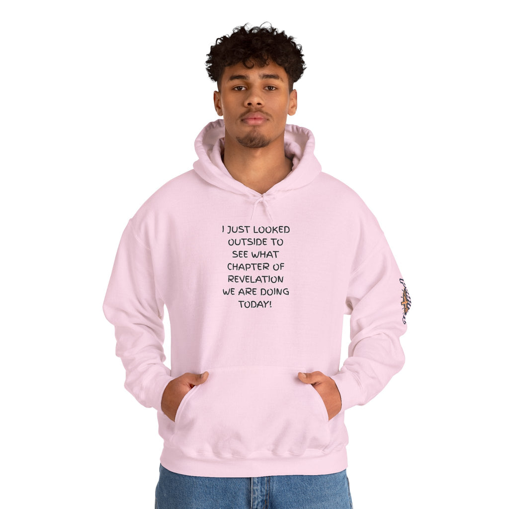 What Chapter of Revelation Hoodie – I Looked Outside My Window Christian Sweatshirt for End Times Humor & Faith Printify