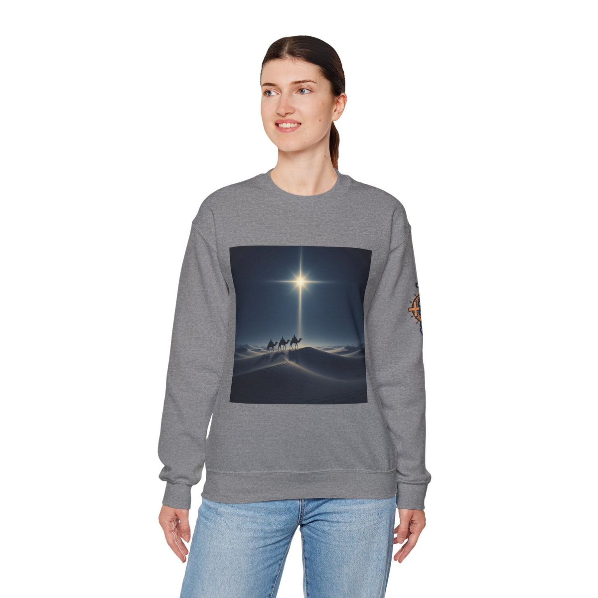 3 Wise Men Sweatshirt – Magi Camels Nativity Journey Christian Christmas Sweatshirt for Epiphany Faith & Holy Night Printify