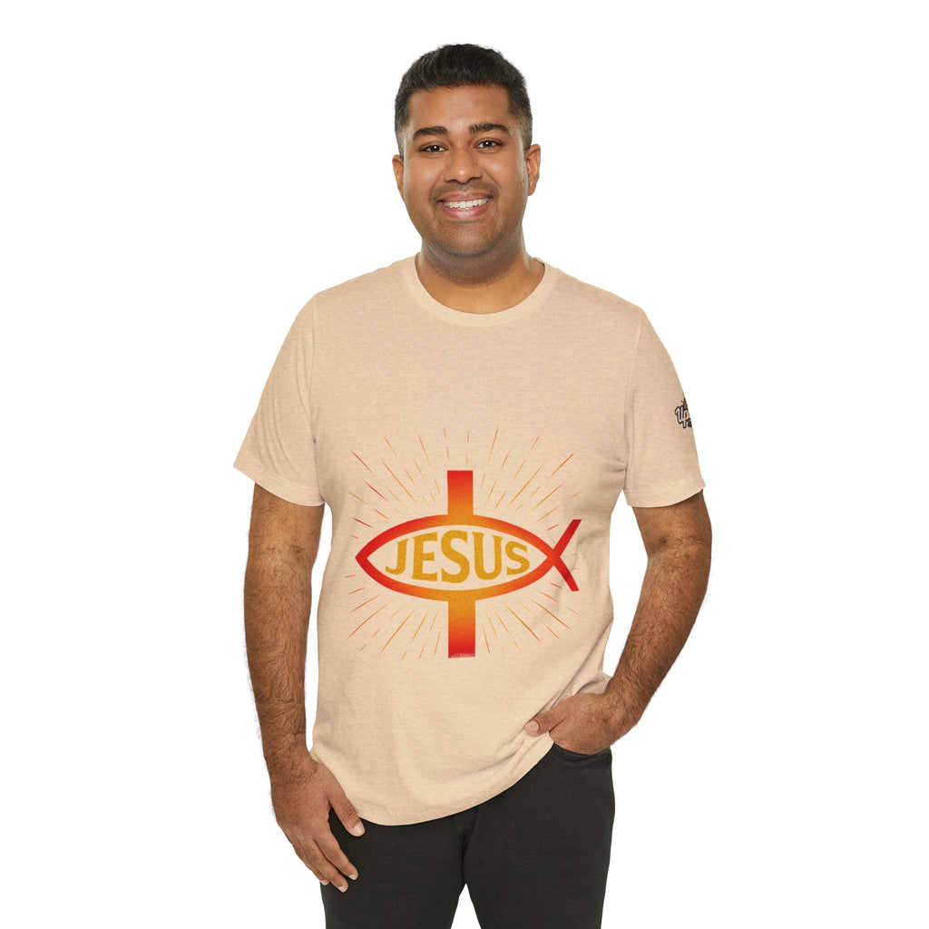 Jesus Ichthys T-shirt – Christian Fish Symbol with Cross & Jesus Inscription T-shirt for Eternal Faith & Streetwear Printify