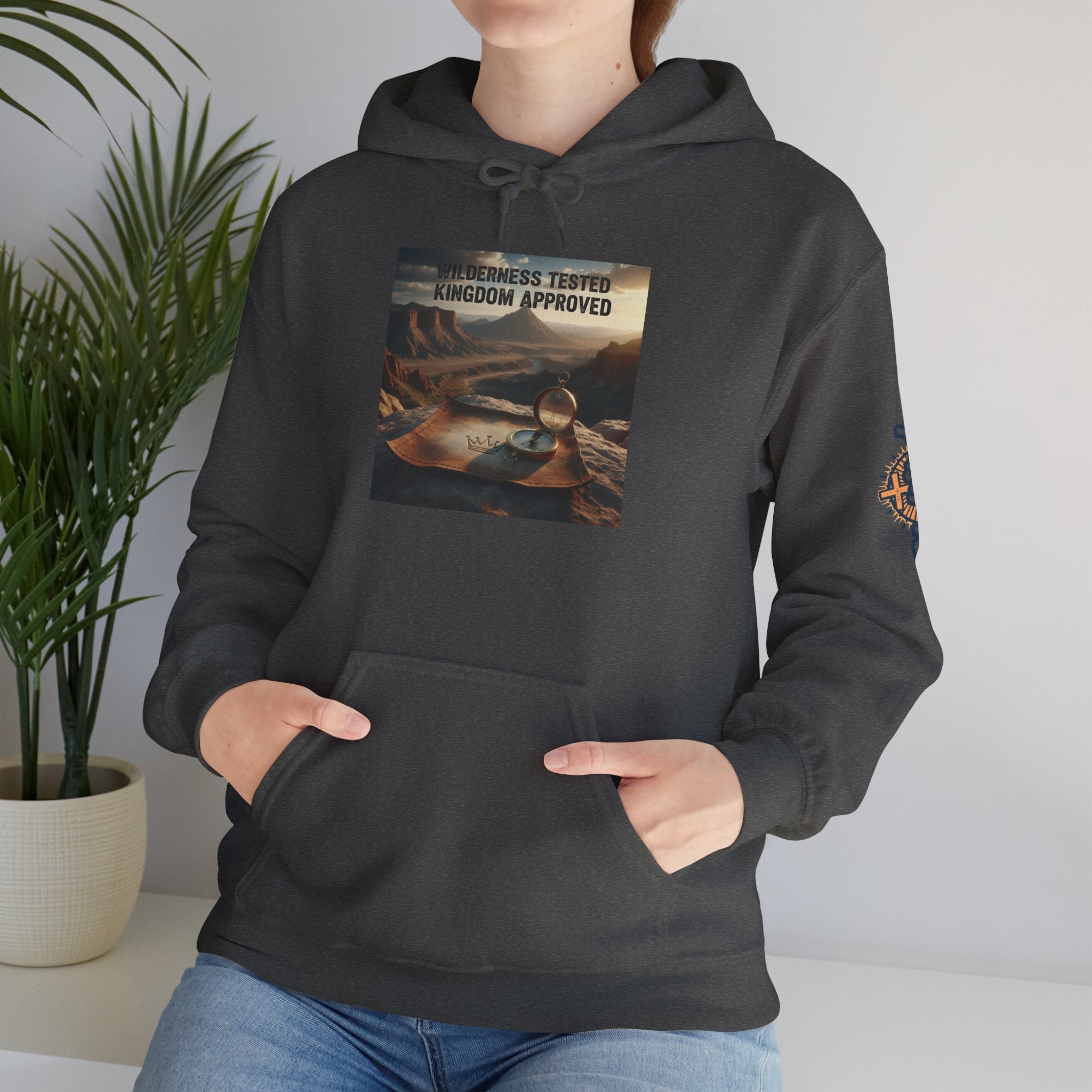 Wilderness Tested Kingdom Approved Hoodie – Mountain Desert Compass Crown Christian Sweatshirt for Biblical Adventure Faith Printify