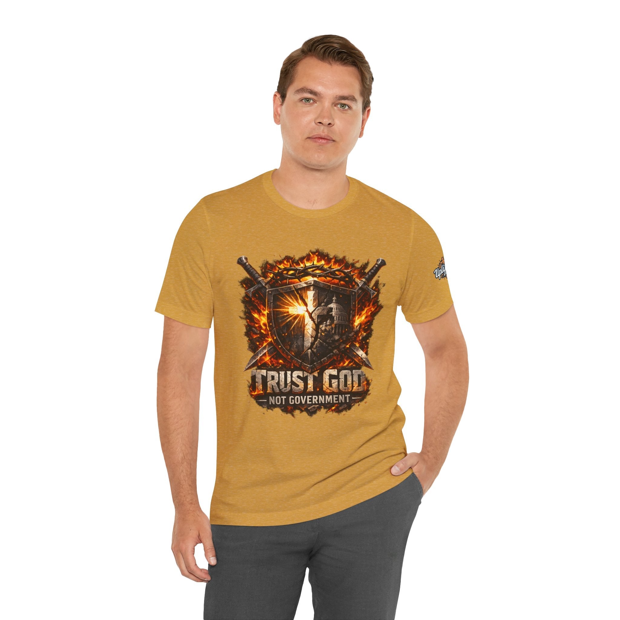 Trust God Not Government Shield Tee — Patriotic Christian Faith T-Shirt Printify