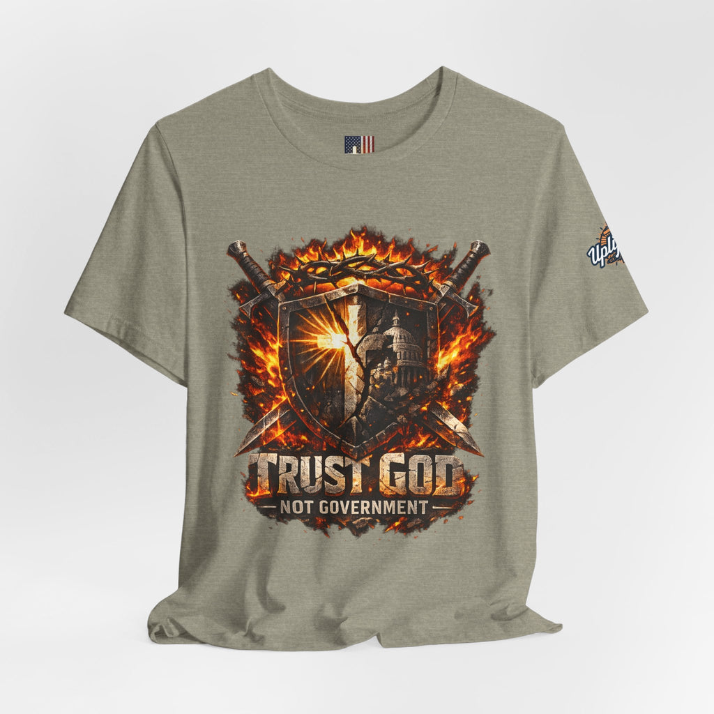 Trust God Not Government Shield Tee — Patriotic Christian Faith T-Shirt Printify