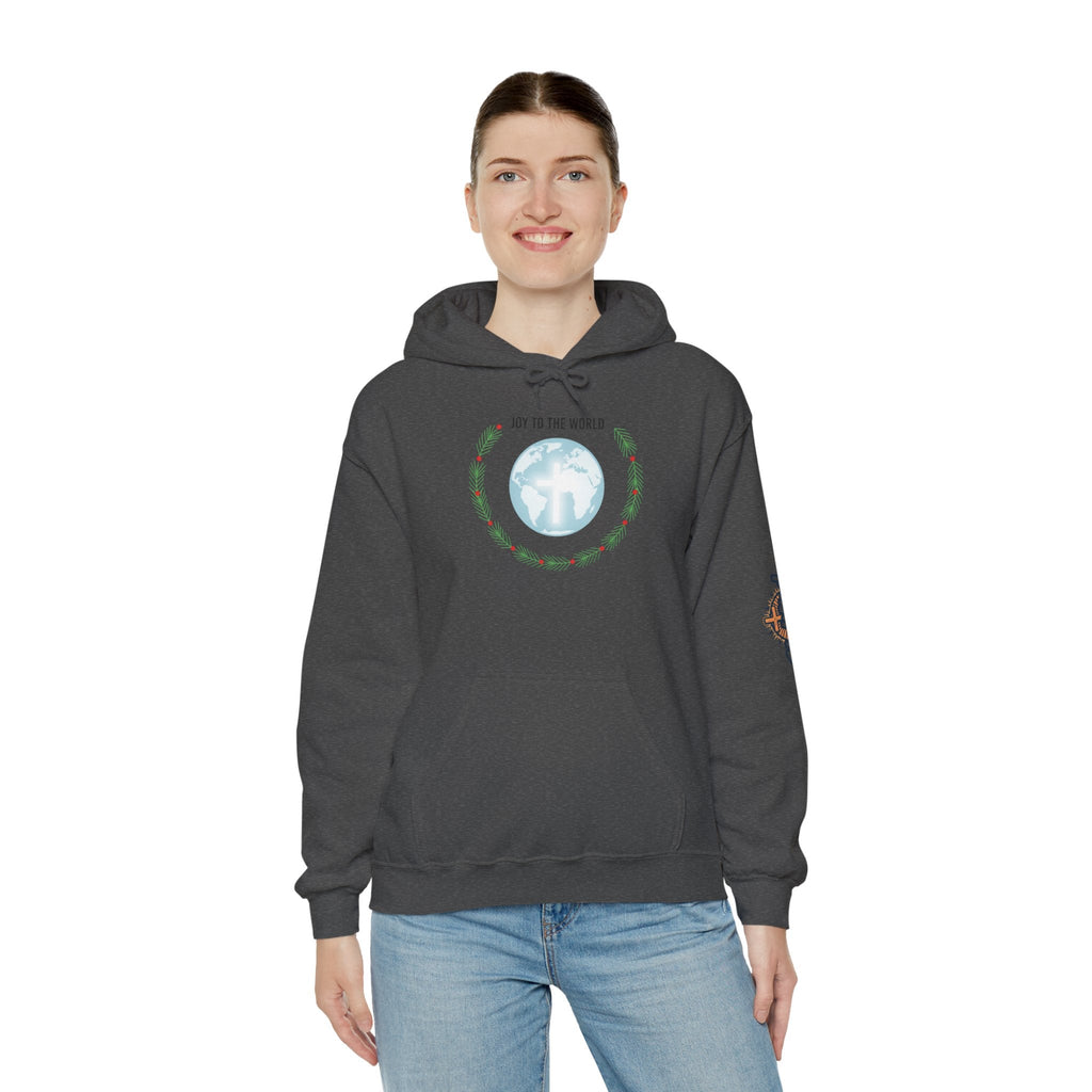 Joy to the World Hoodie – Wreath Earth Nativity Christian Christmas Sweatshirt for Isaiah 9:6 Holiday Faith & Festive Joy Printify