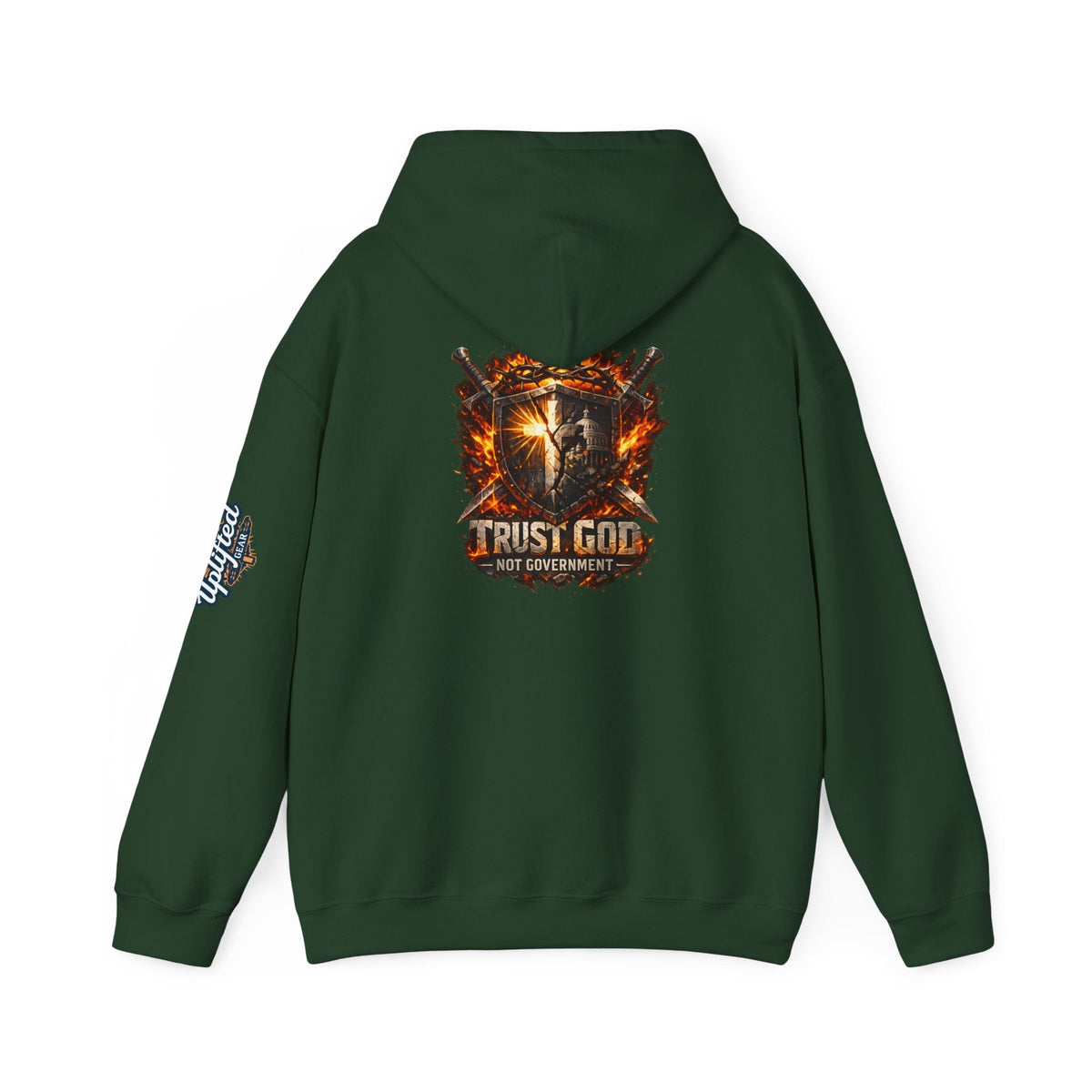 Trust God Not Government Shield Hoodie — Patriotic Christian Faith Hoodie Printify