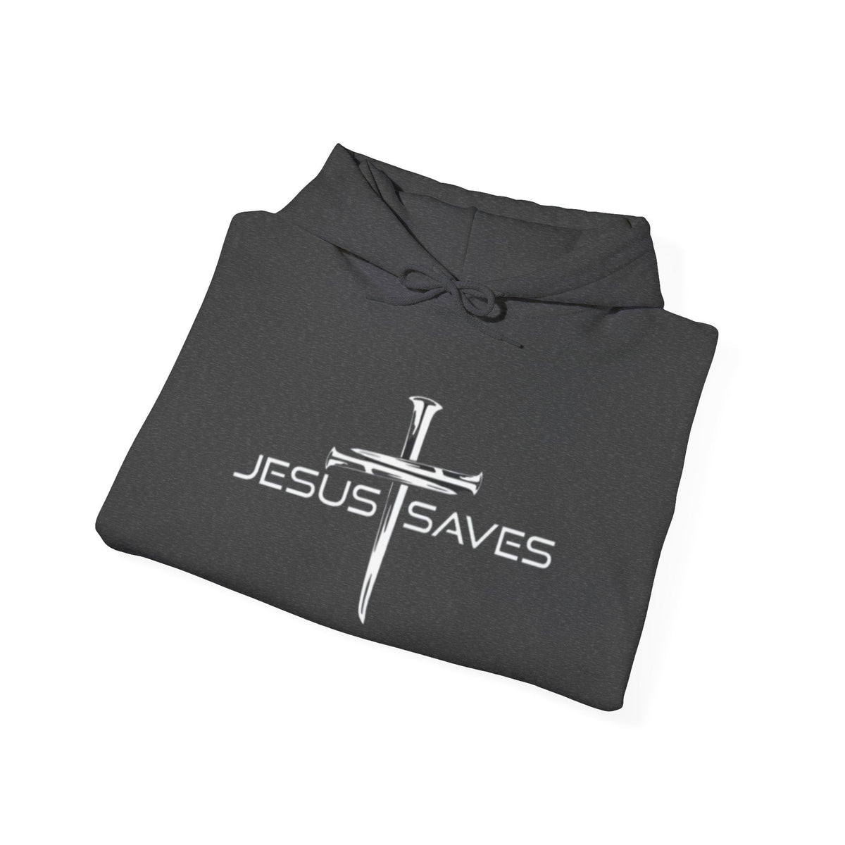 Jesus Saves Hoodie – 3 Nails Crucifix Cross Christian Sweatshirt for Redemption Faith & Bold Salvation Printify