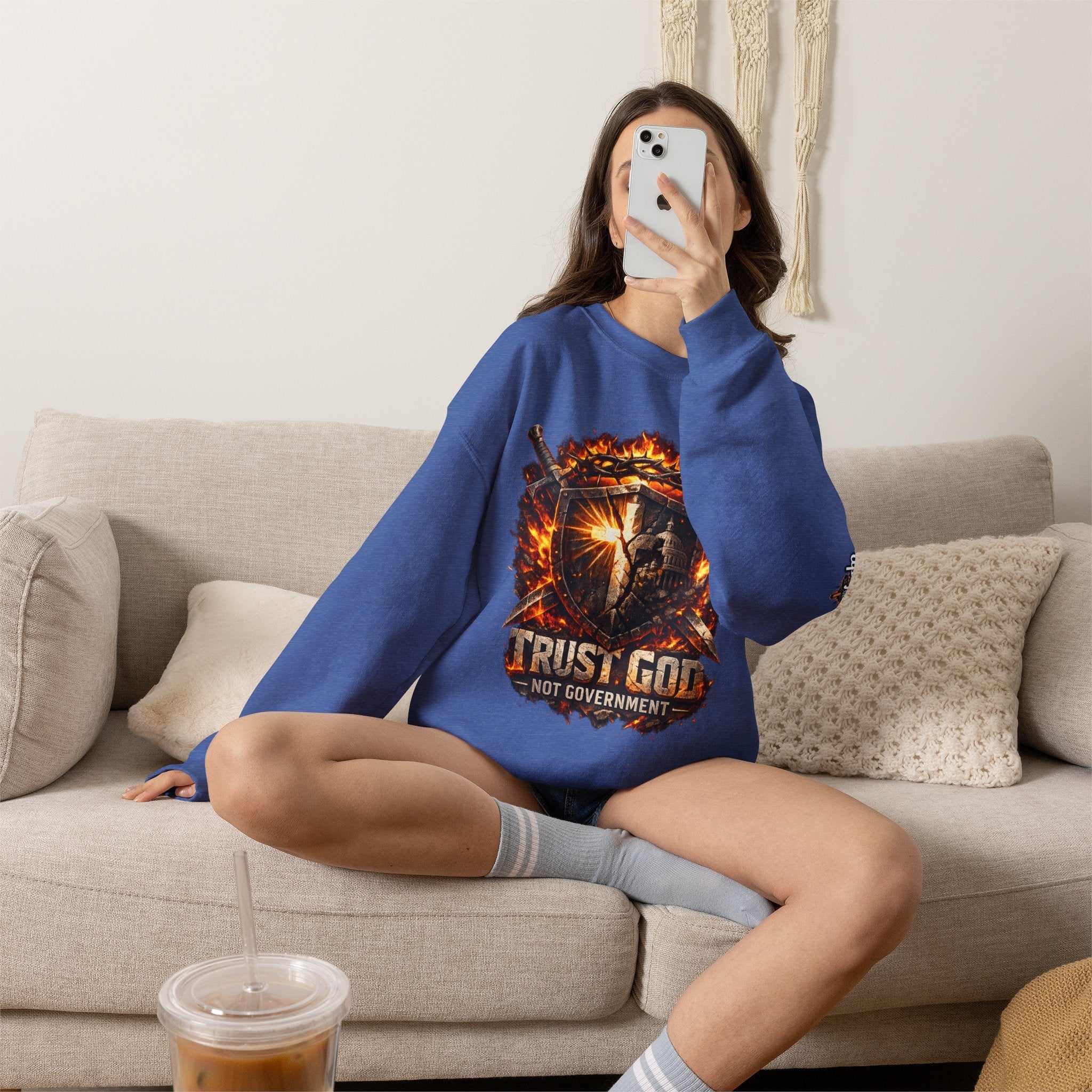 Trust God Not Government Shield Sweatshirt — Patriotic Christian Faith Sweatshirt Printify