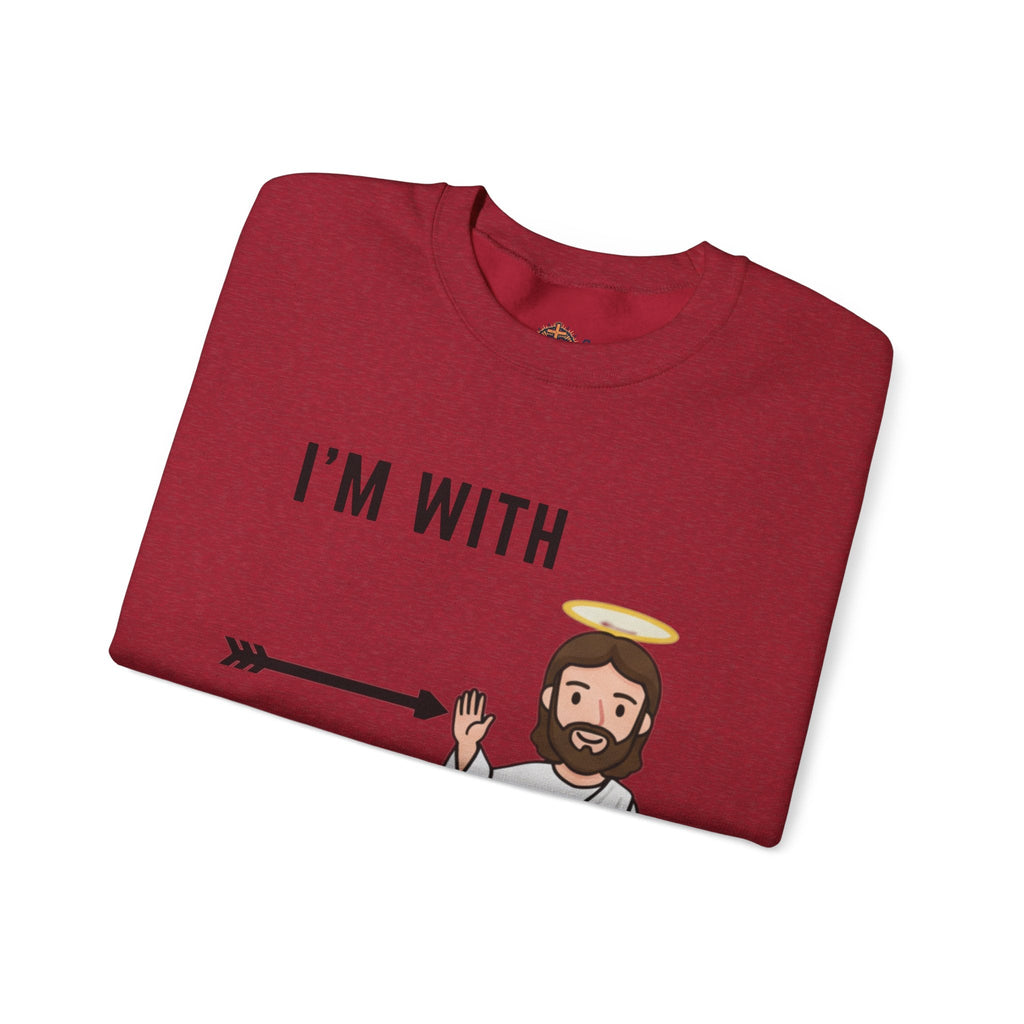 🔥 I’m With Him → Christian Sweatshirt | Arrow Pointing to Jesus | Minimalist Faith Tee | Subtle Cross Design | Bible-Inspired Apparel by Uplifted Gear Printify
