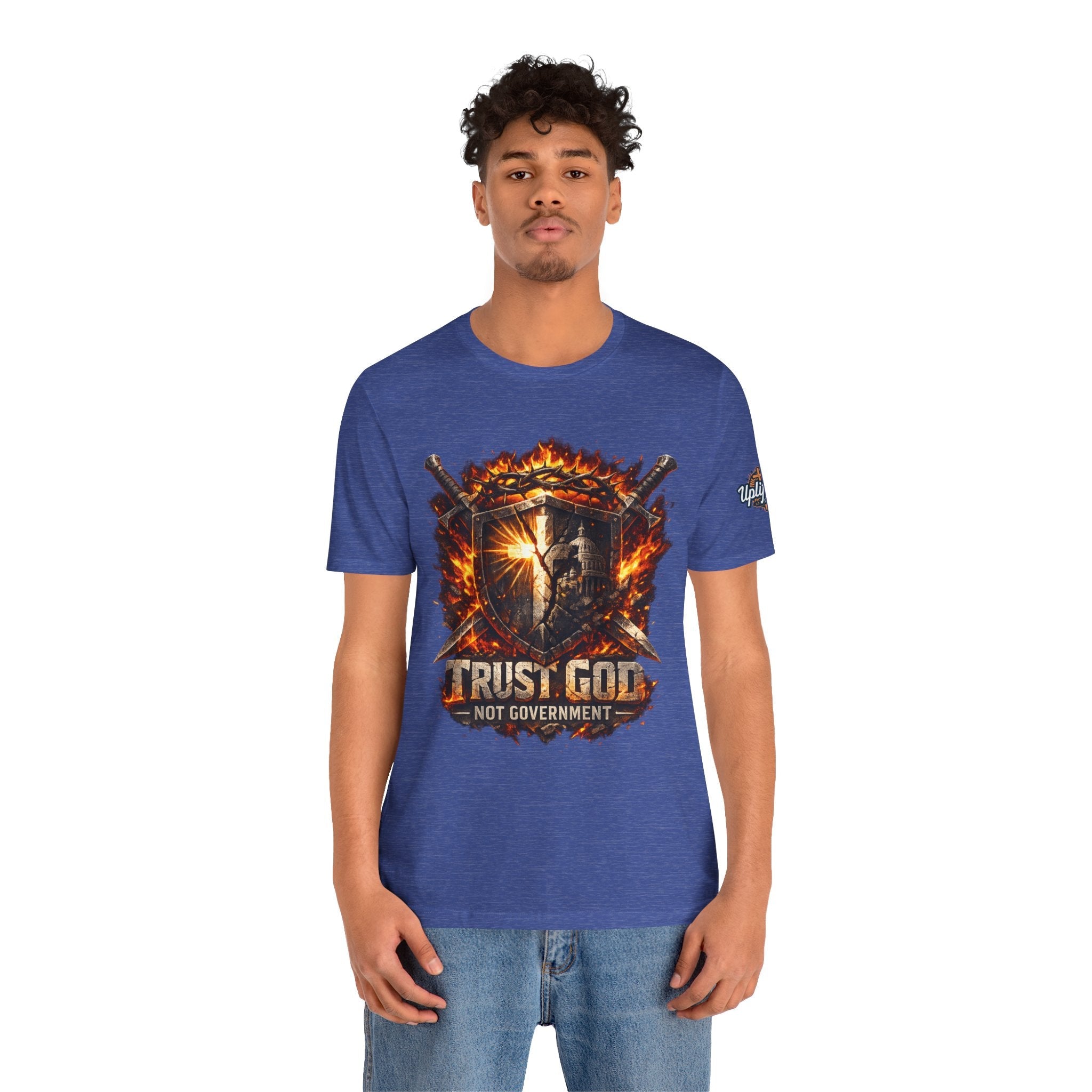 Trust God Not Government Shield Tee — Patriotic Christian Faith T-Shirt Printify