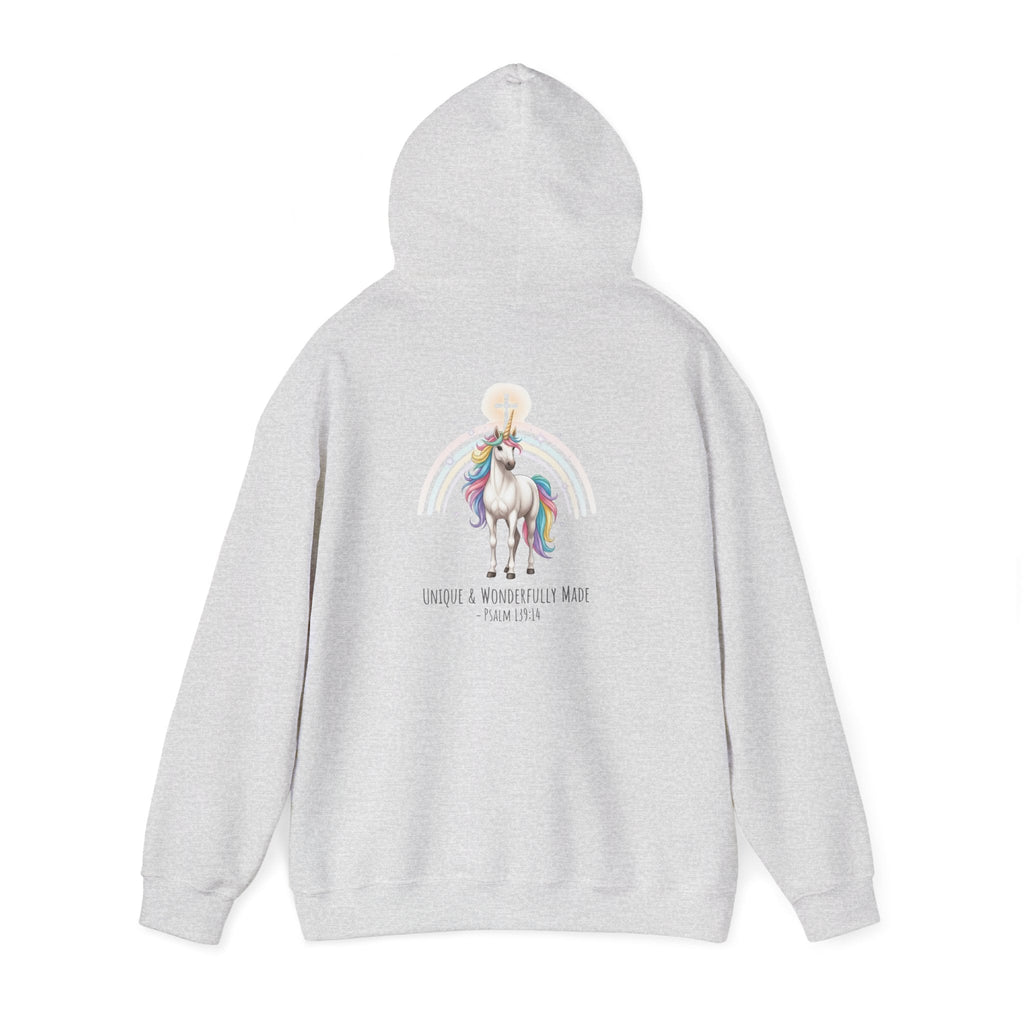 Unique Unicorn Hoodie – Rainbow Cross Psalm 139:14 Christian Hoodie for Wonderfully Made Printify