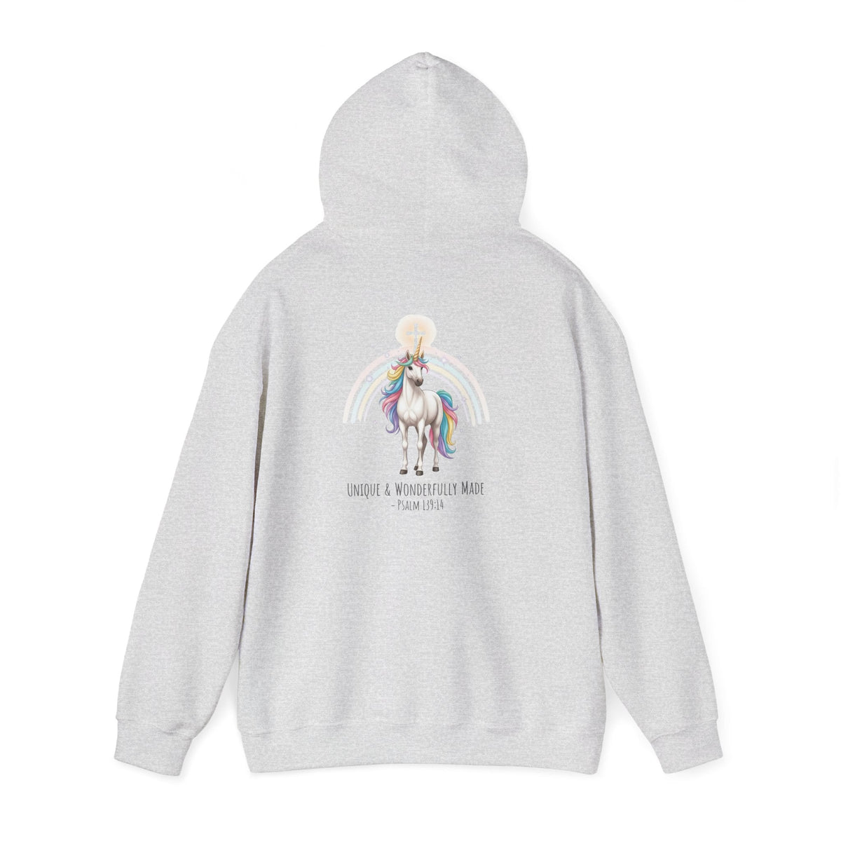 Unique Unicorn Hoodie – Rainbow Cross Psalm 139:14 Christian Hoodie for Wonderfully Made Printify