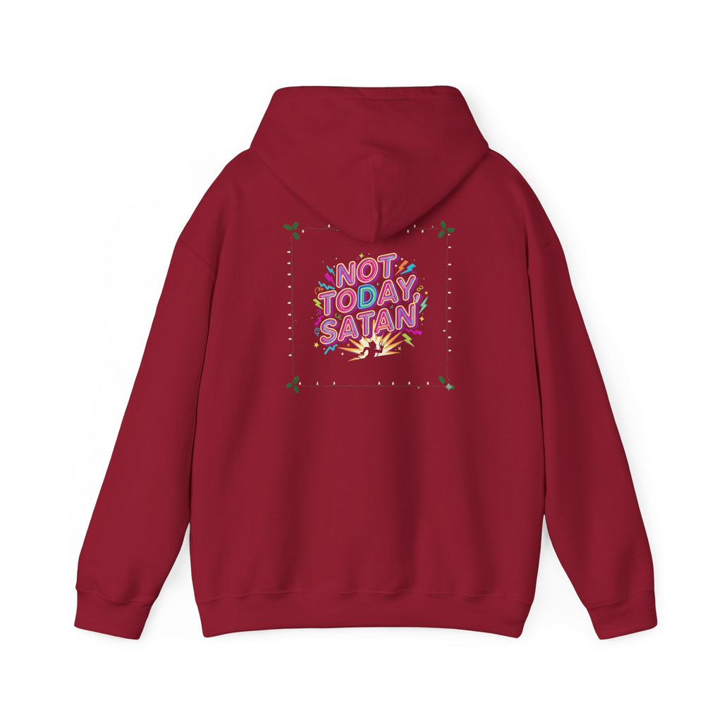 🔥 Not Today, Satan – Retro 90s Christian Hoodie | Neon Faith Tee | Funky Cartoon Devil | Bold Bible Verse Shirt | Uplifted Gear Printify
