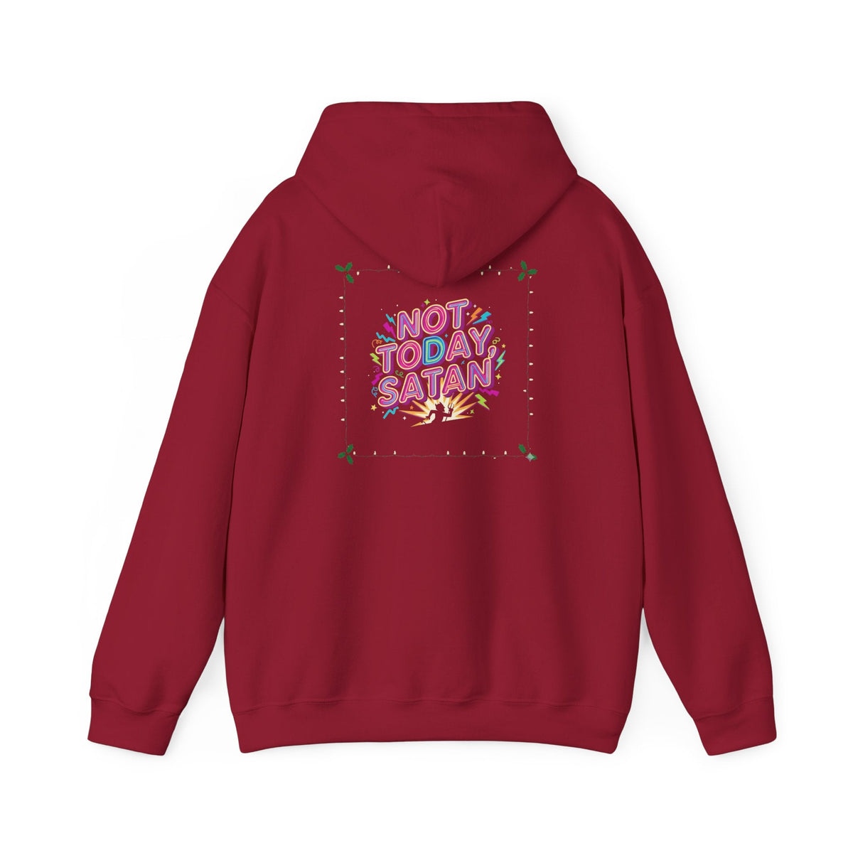🔥 Not Today, Satan – Retro 90s Christian Hoodie | Neon Faith Tee | Funky Cartoon Devil | Bold Bible Verse Shirt | Uplifted Gear Printify