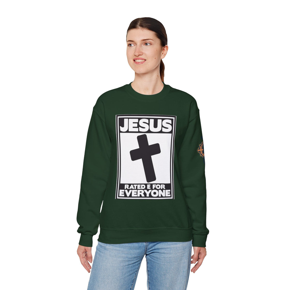 Jesus, Rated E for Everyone Sweatshirt - Gamer Faith Sweatshirt - Christian Video Game Parody Printify