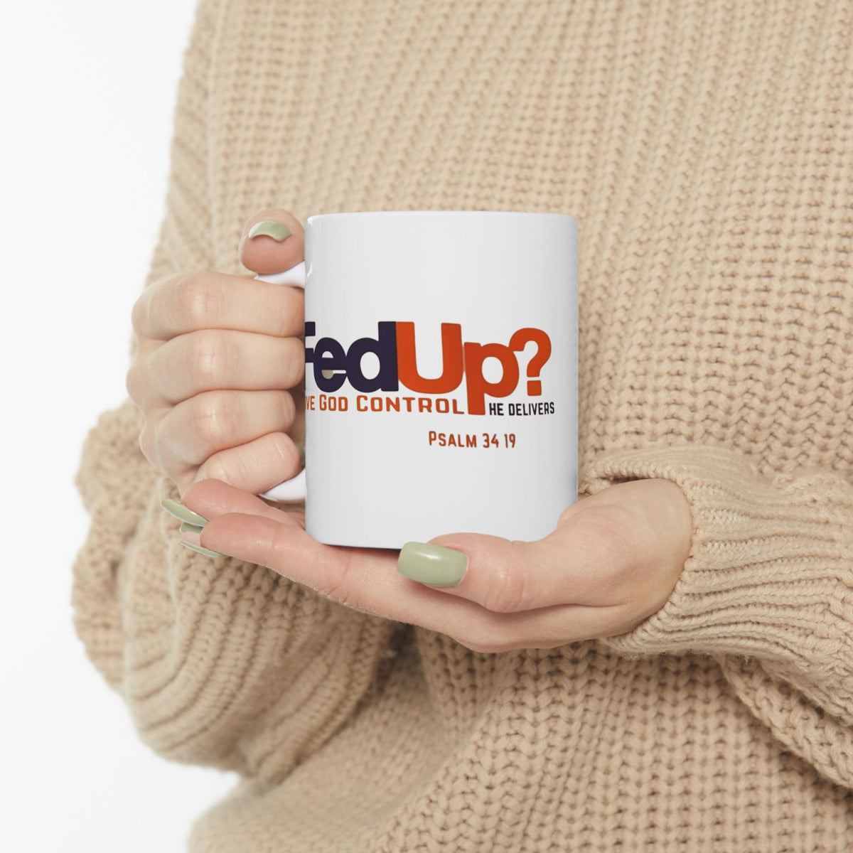 Funny Christian Coffee Mug — “Give God Control, HE Delivers” Accent Mug (11/15oz) Printify