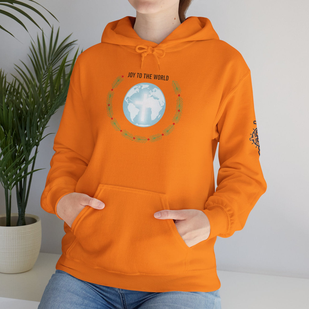 Joy to the World Hoodie – Wreath Earth Nativity Christian Christmas Sweatshirt for Isaiah 9:6 Holiday Faith & Festive Joy Printify