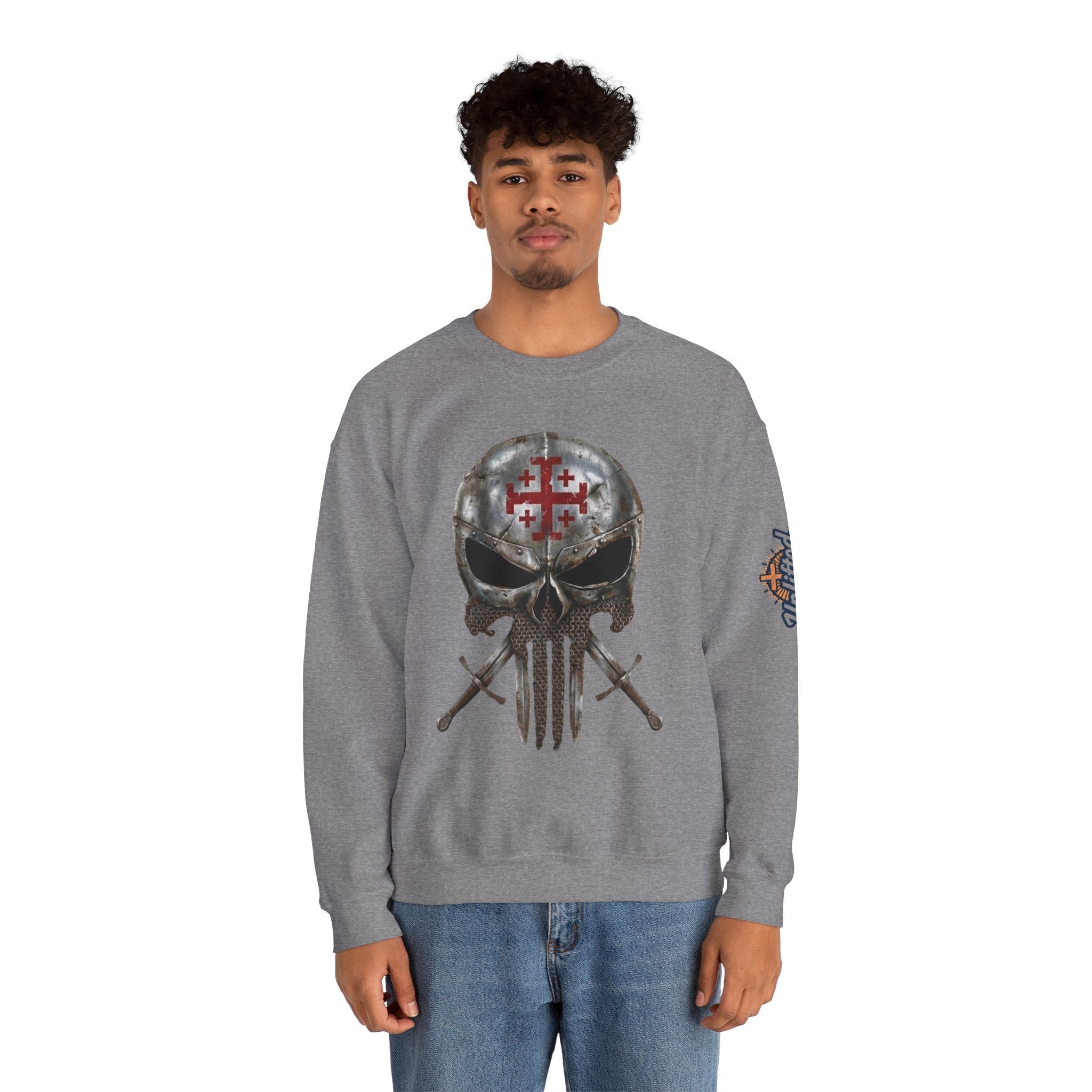 Crusader Knight Christian Skull Sweatshirt - Warrior Armor of God Sweatshirt Printify