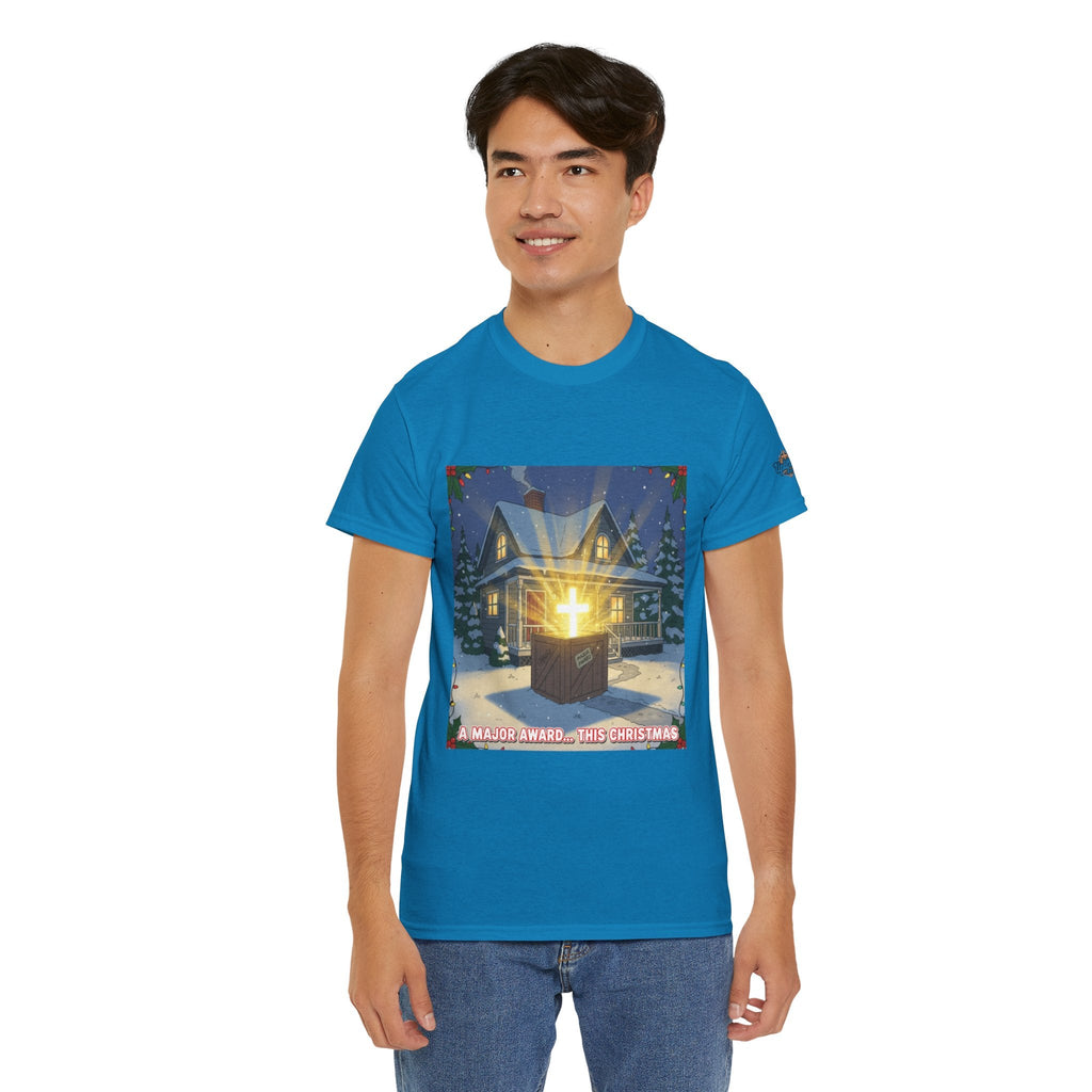 A Major Award This Christmas T-shirt – Fragile Leg Lamp Parody Cross Unboxing Christian T-shirt for Hilarious Faith & Holiday Glow Printify