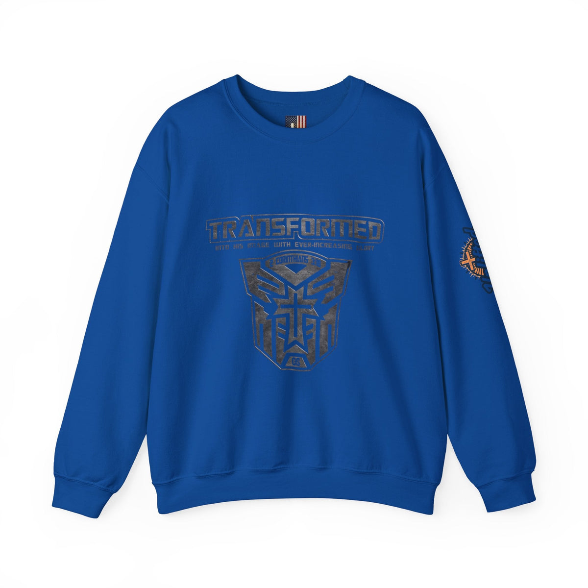 Transformer Logo Christian Sweatshirt | 2 Corinthians 3:18 Bible Verse Sweatshirt Printify