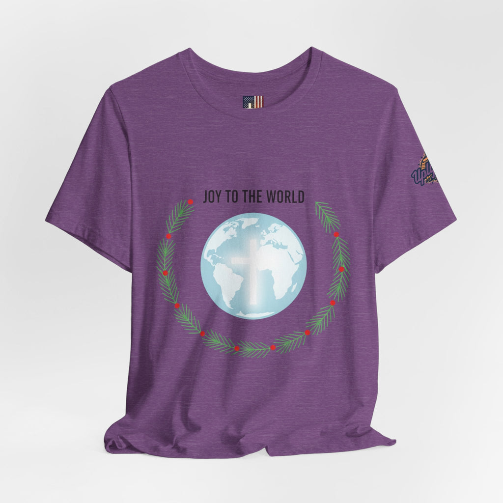 Joy to the World T-shirt – Wreath Earth Nativity Christian Christmas T-shirt for Isaiah 9:6 Holiday Faith & Festive Joy Printify