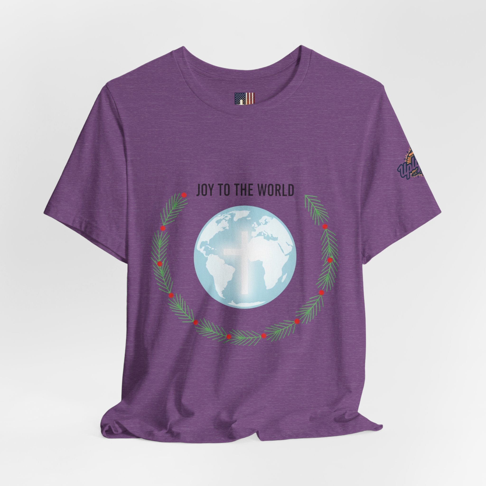 Joy to the World T-shirt – Wreath Earth Nativity Christian Christmas T-shirt for Isaiah 9:6 Holiday Faith & Festive Joy Printify
