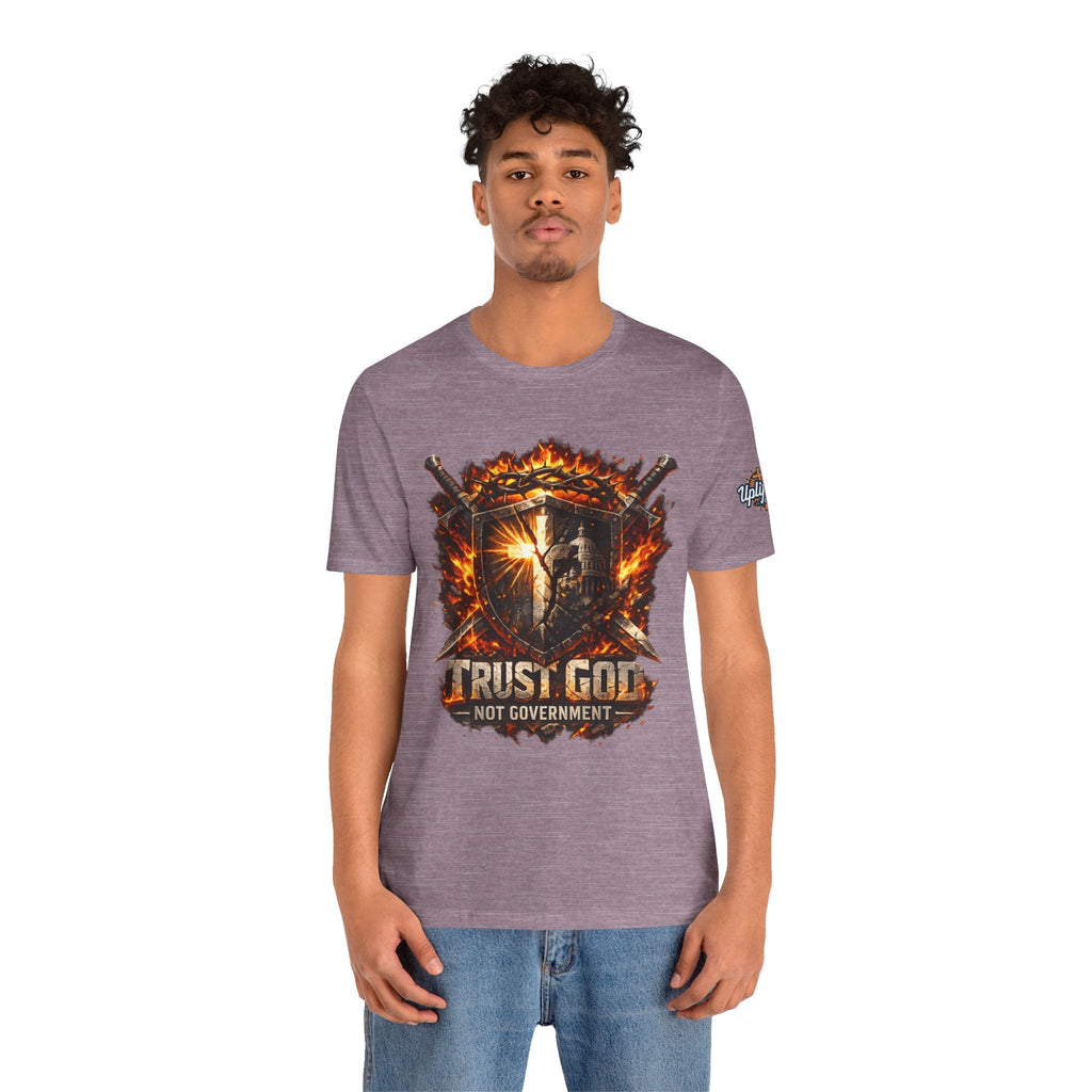 Trust God Not Government Shield Tee — Patriotic Christian Faith T-Shirt Printify