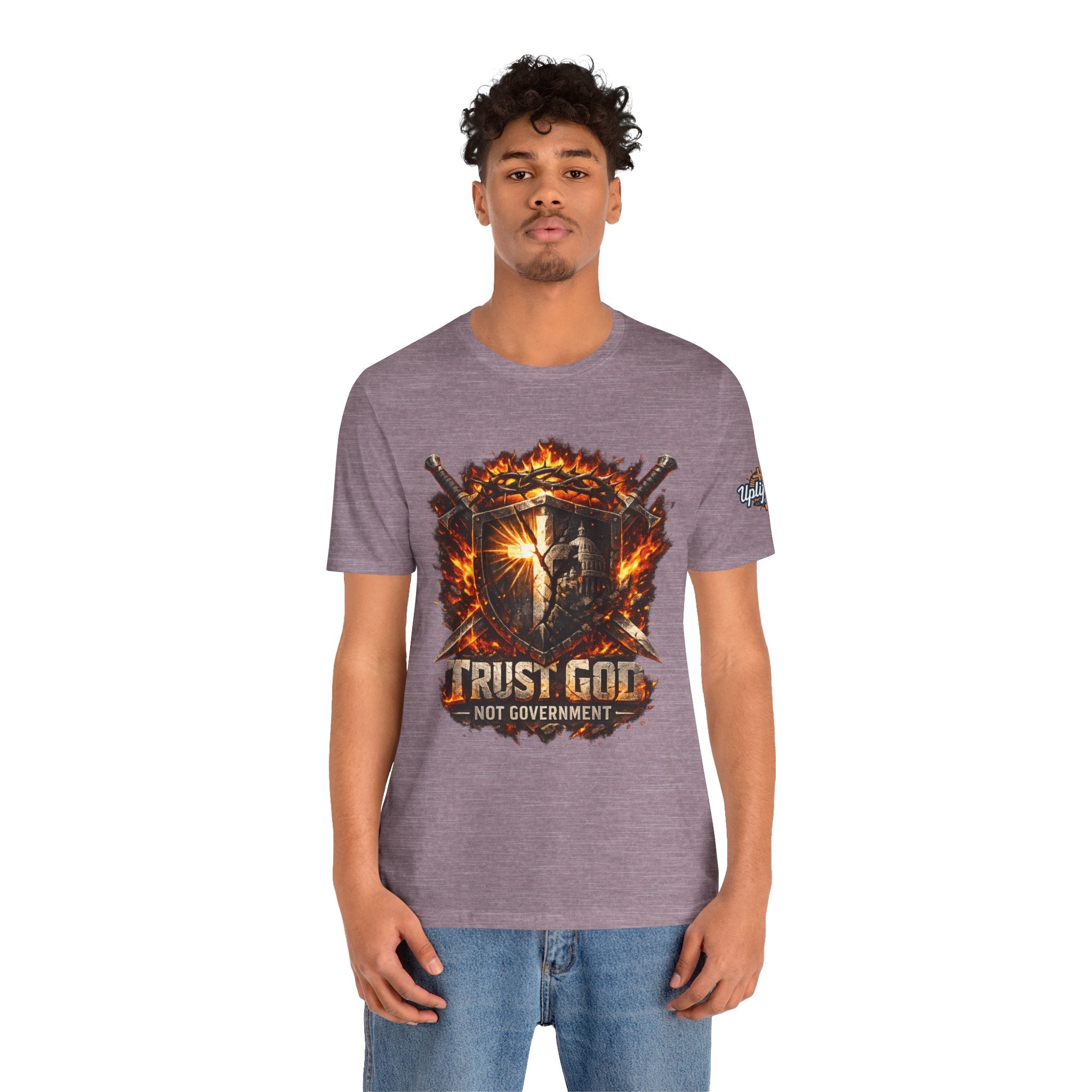 Trust God Not Government Shield Tee — Patriotic Christian Faith T-Shirt Printify