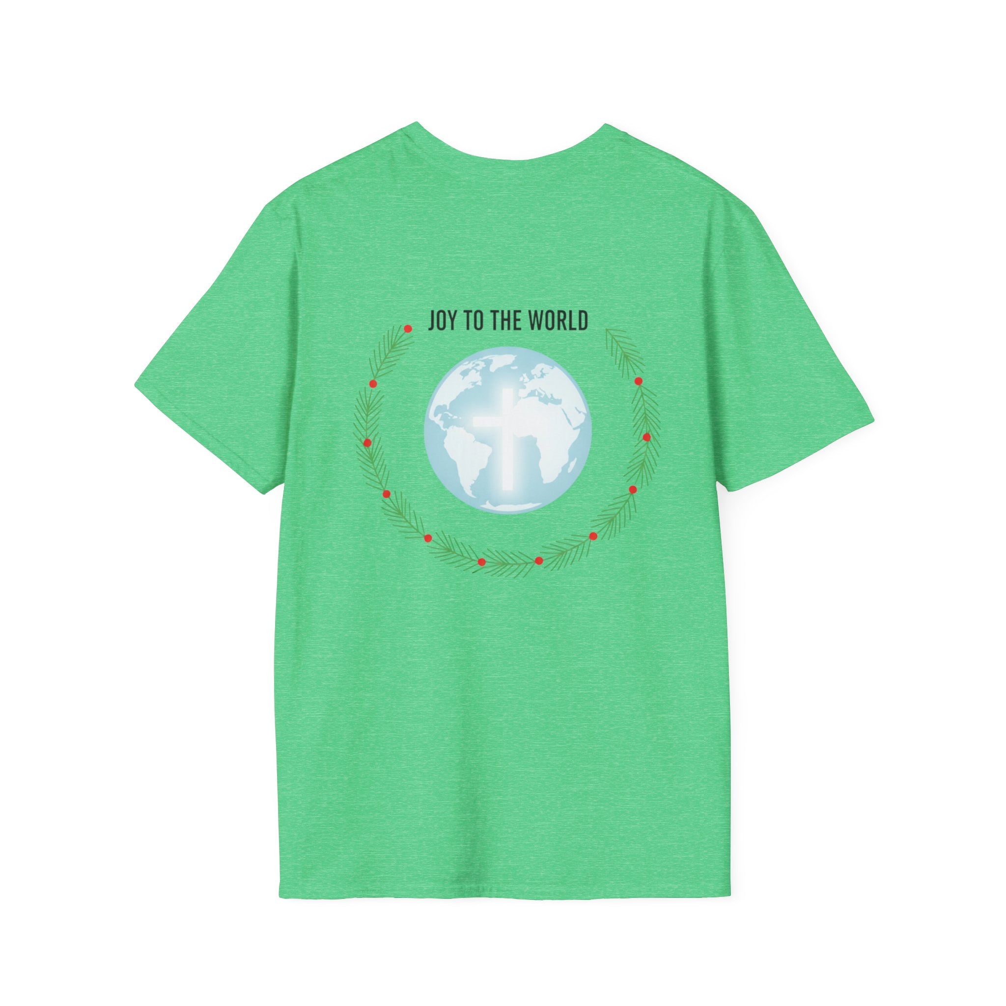 Joy to the World T-shirt – Wreath Earth Nativity Christian Christmas T-shirt for Isaiah 9:6 Holiday Faith & Festive Joy Printify