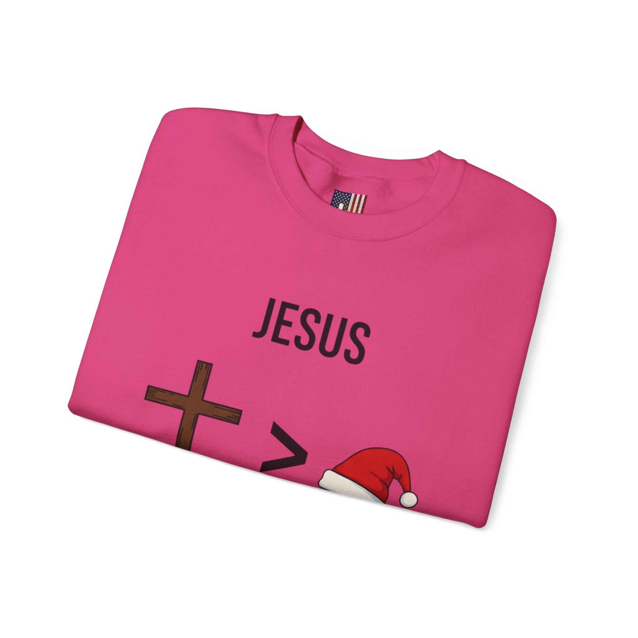 🎄 Jesus > Santa – Minimalist Christian Christmas Sweatshirt | Bold Faith Over Holiday Tee | Cross vs Santa Hat Design | Uplifted Gear Printify