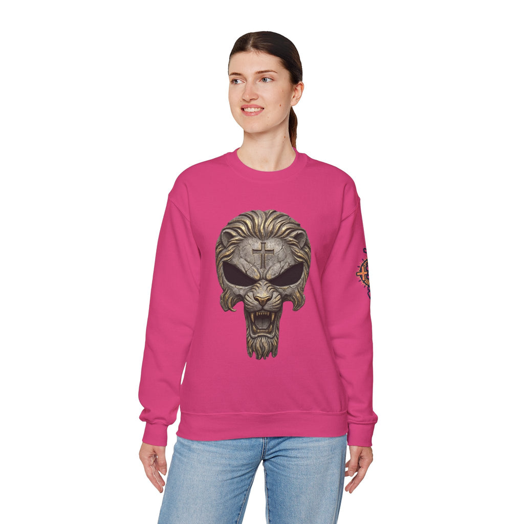 Lion of Judah Skull Christian Sweatshirt - Warrior Faith Cross Sweatshirt Printify