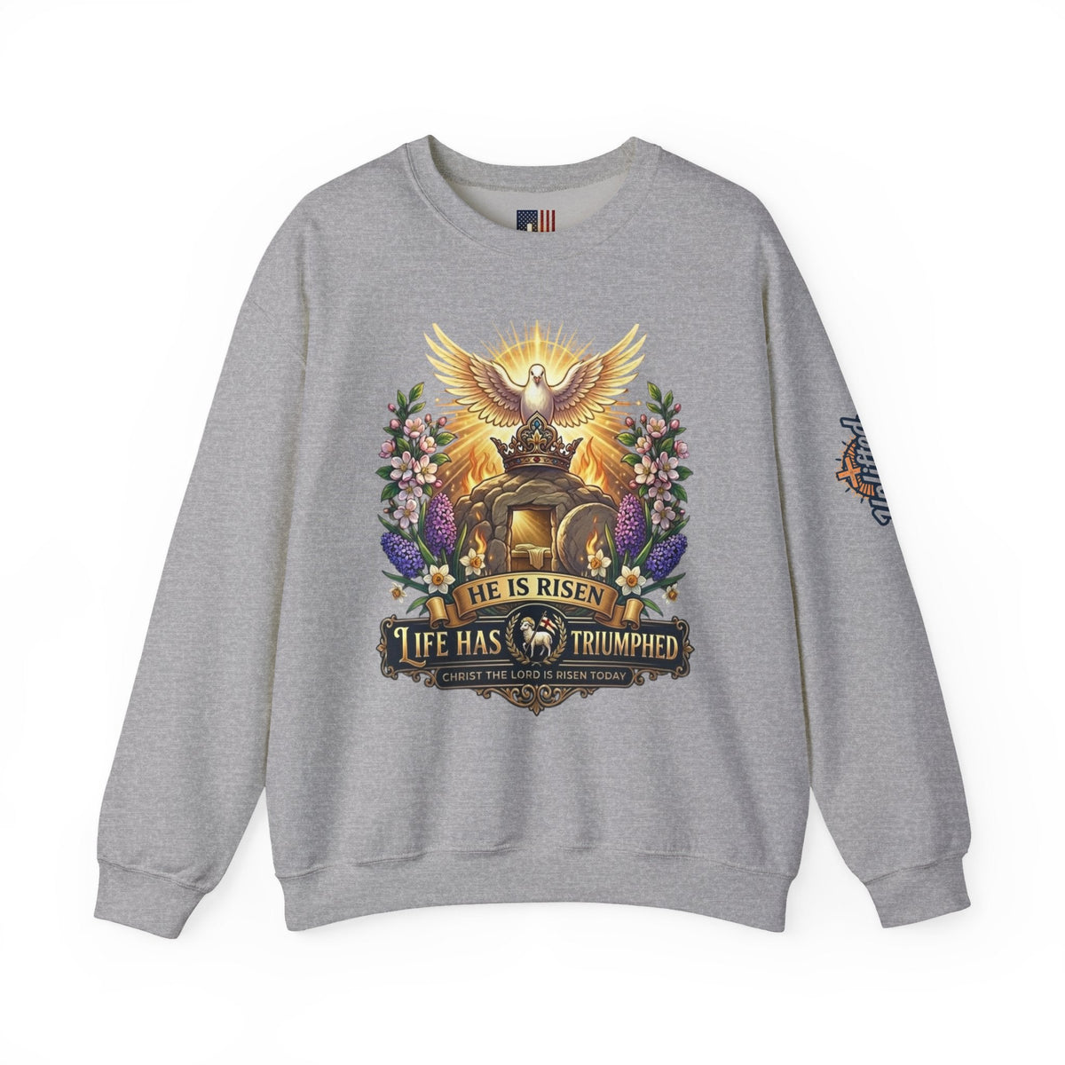 He Is Risen "Life Has Triumphed" Sweatshirt — Easter Resurrection Christian Sweatshirt Printify