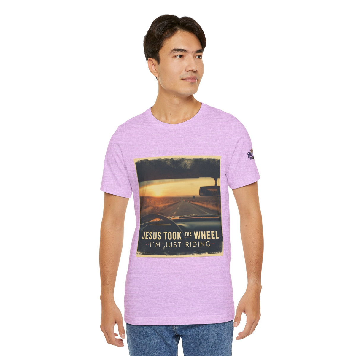 Jesus Took the Wheel I'm Just Riding T-shirt – Funny Christian Convertible Car T-shirt for Surrendered Faith & Humor Printify