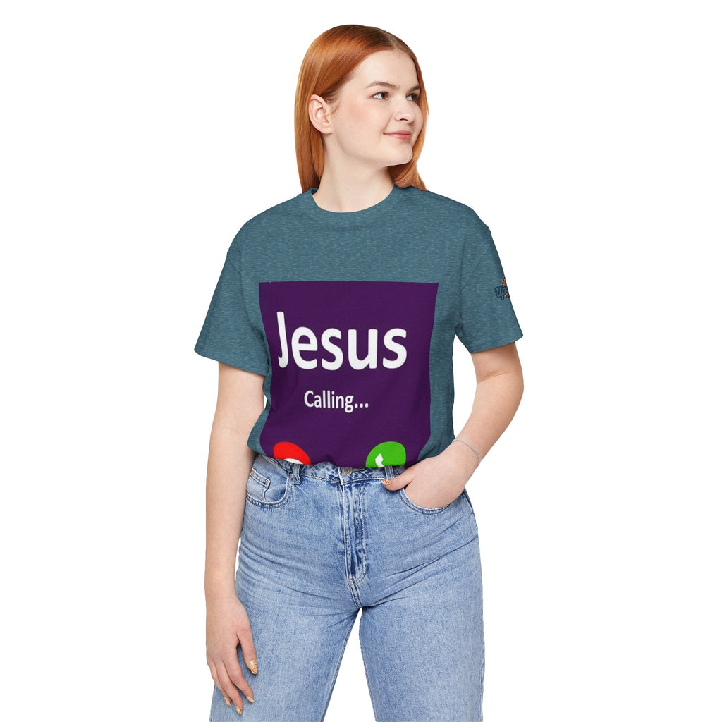 Jesus Calling T-shirt – Funny Cell Phone Screen Christian T-shirt for Divine Connection & Faith Humor Printify