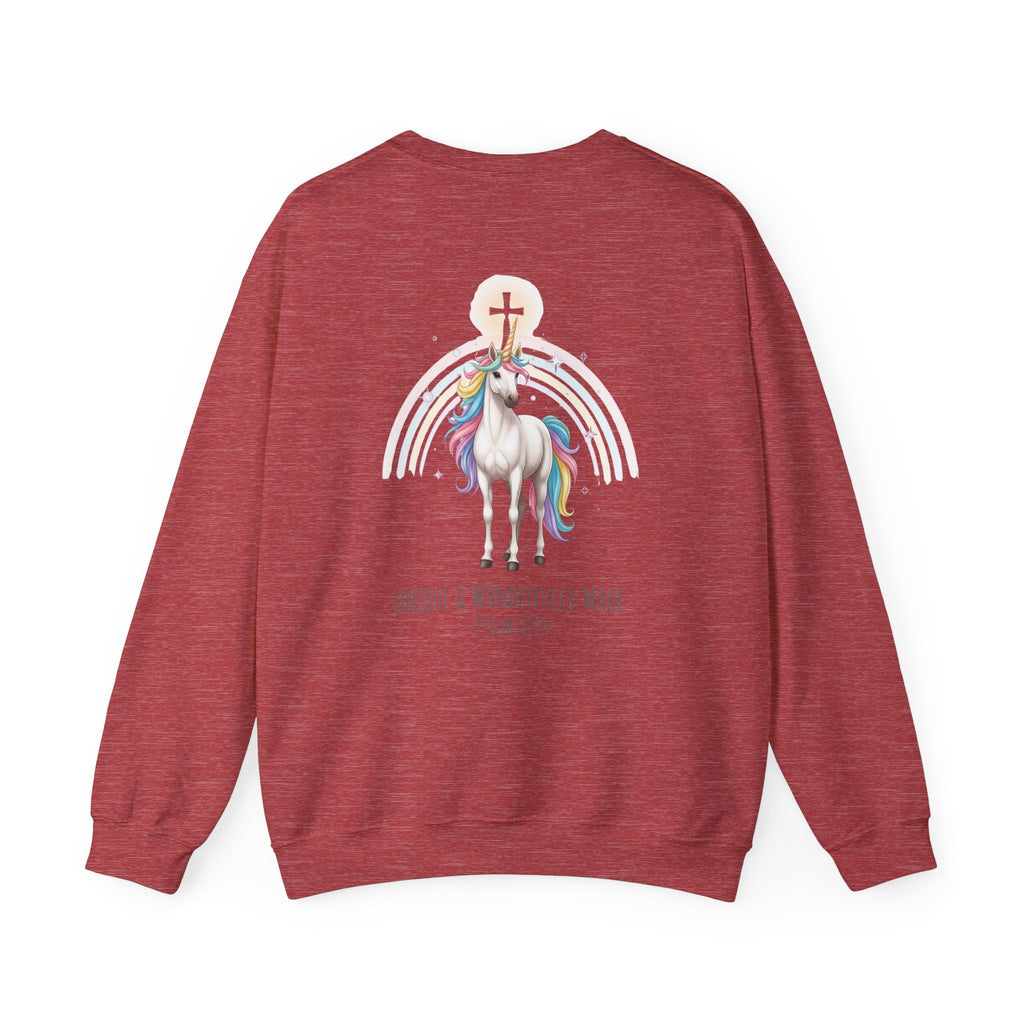 Unique Unicorn Sweatshirt – Rainbow Cross Psalm 139:14 Christian Sweatshirt for Wonderfully Made Printify