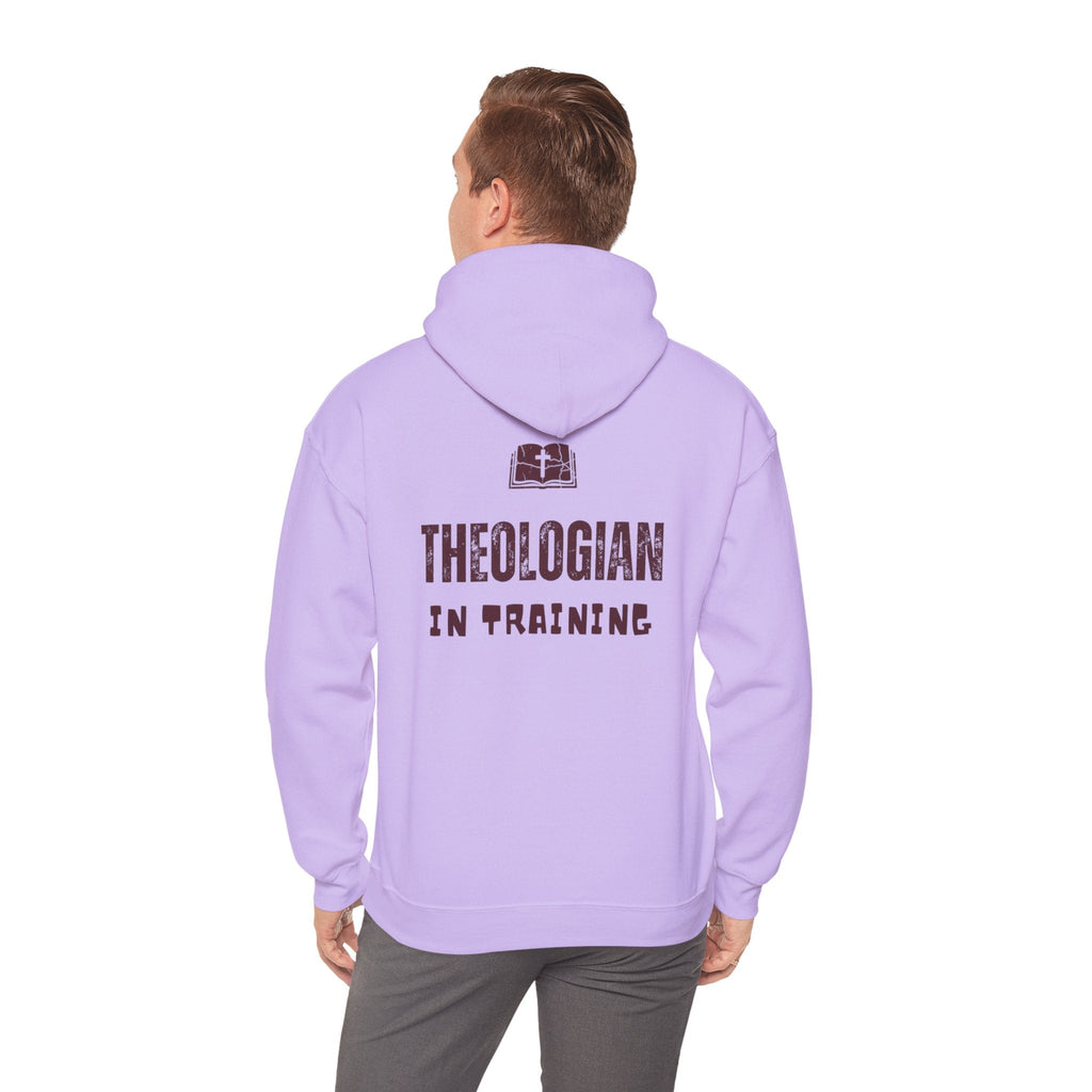 Theologian in Training Hoodie – Open Bible & Cross Christian Hoodie for Faithful Growth Printify