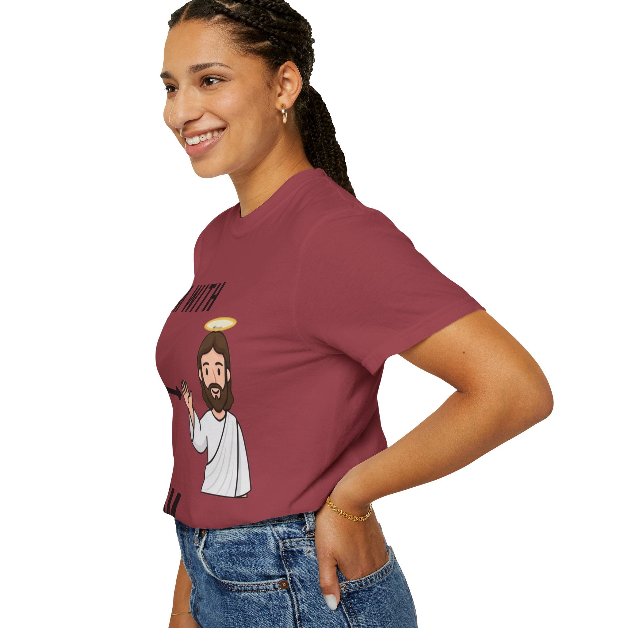 🔥 I’m With Him → Christian T-Shirt | Arrow Pointing to Jesus | Minimalist Faith Tee | Subtle Cross Design | Bible-Inspired Apparel by Uplifted Gear Printify