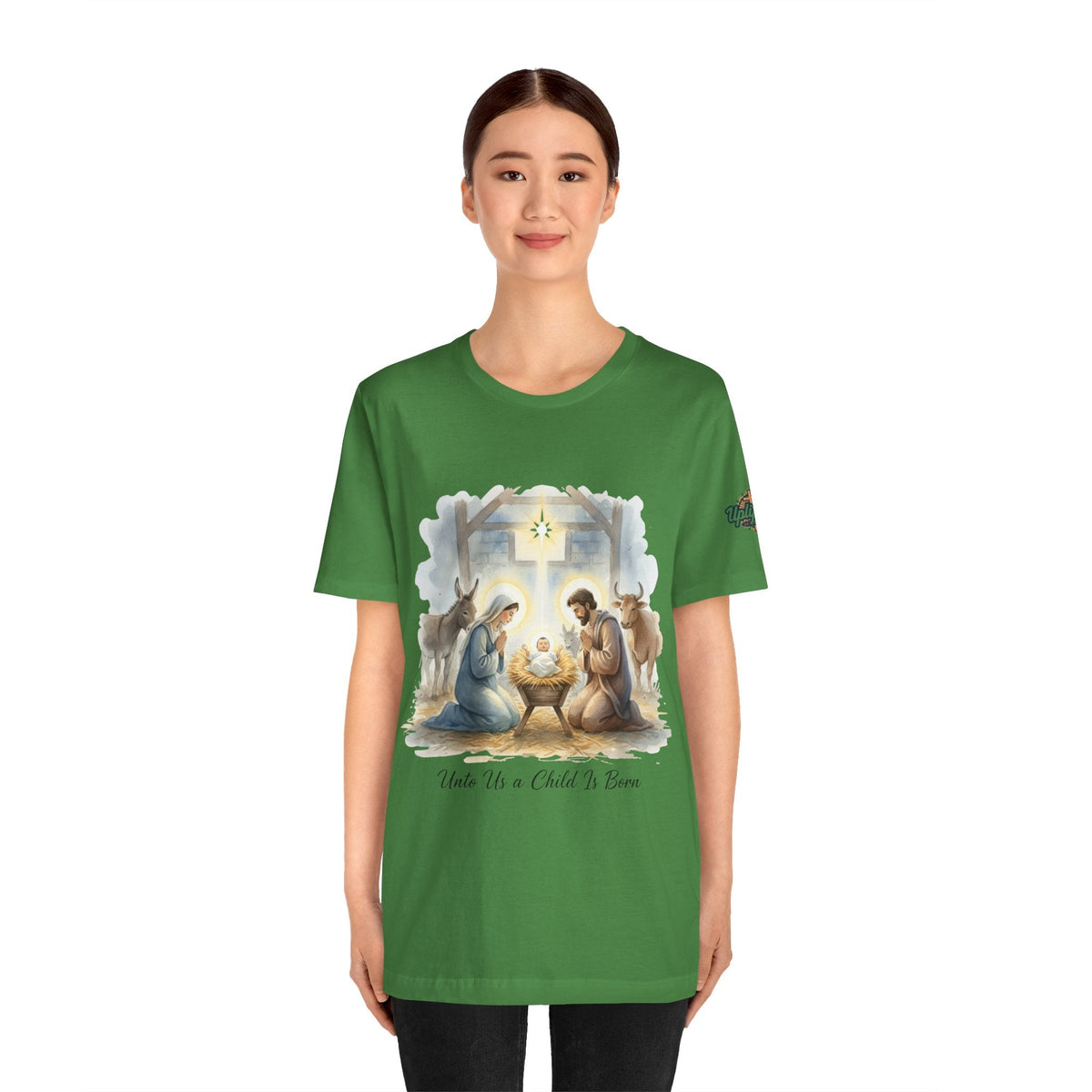 Unto Us a Child is Born T-shirt – Isaiah 9:6 Nativity Manger Scene Christian Christmas T-shirt for Holy Night Faith Printify