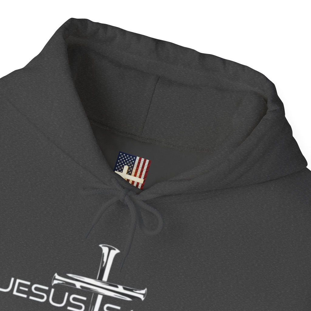 Jesus Saves Hoodie – 3 Nails Crucifix Cross Christian Sweatshirt for Redemption Faith & Bold Salvation Printify