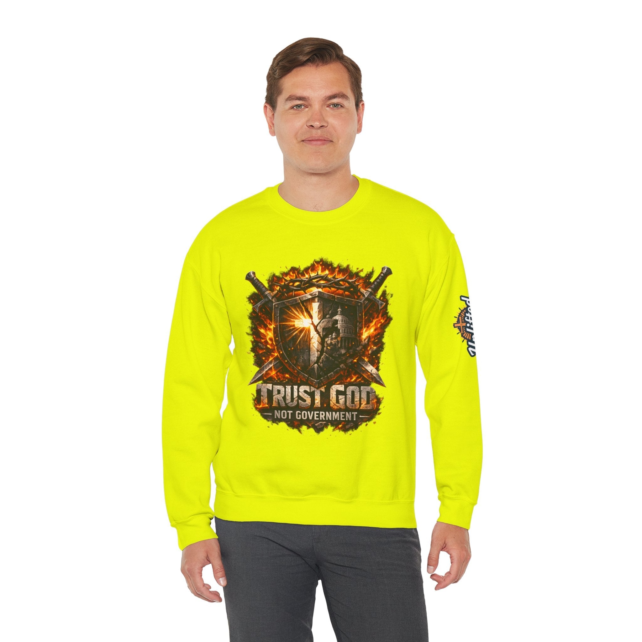 Trust God Not Government Shield Sweatshirt — Patriotic Christian Faith Sweatshirt Printify