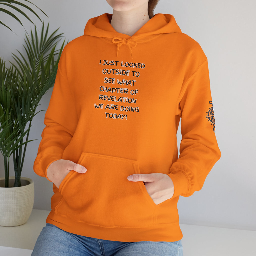 What Chapter of Revelation Hoodie – I Looked Outside My Window Christian Sweatshirt for End Times Humor & Faith Printify