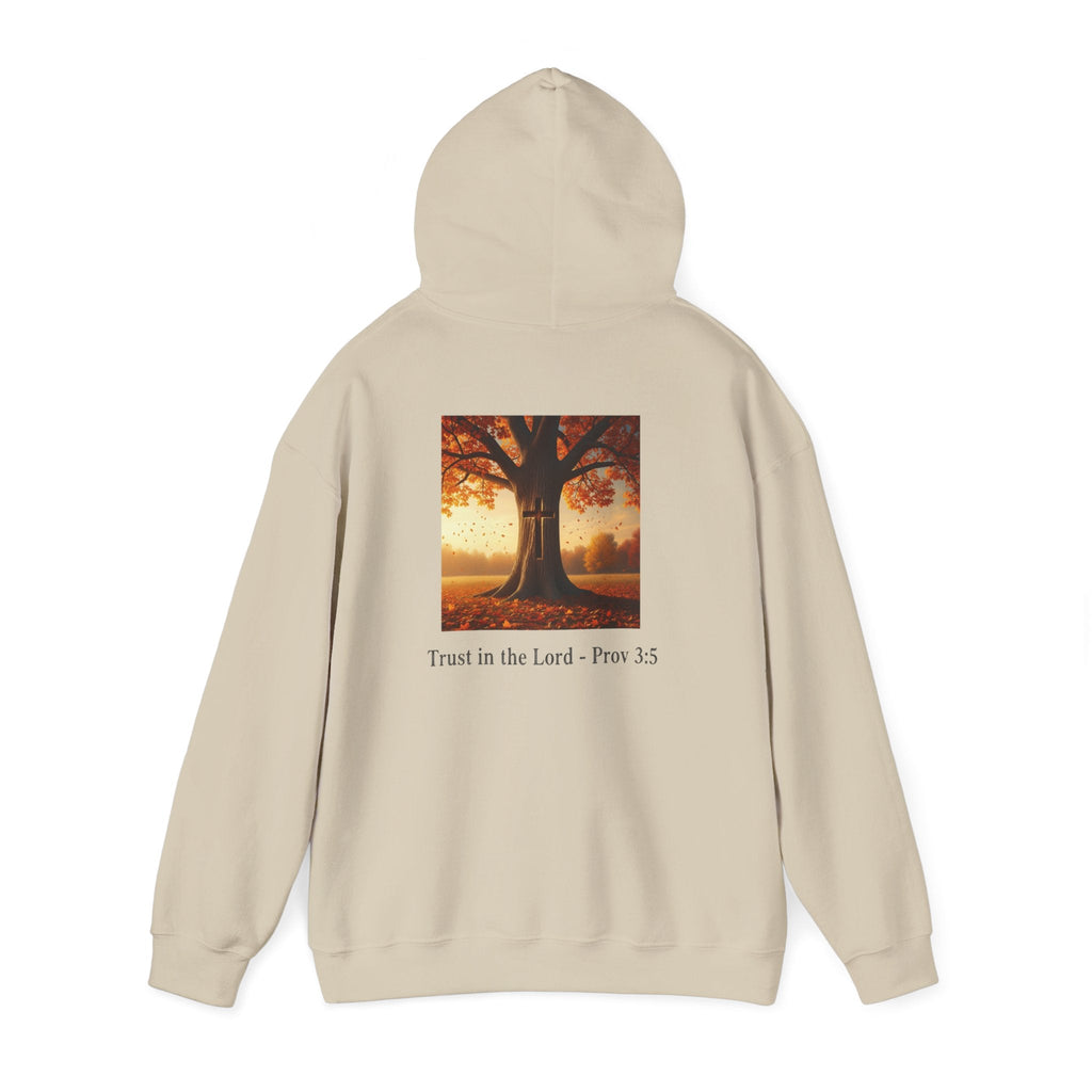 Trust in the Lord Hoodie – Autumn Tree Proverbs 3:5 Christian Hoodie for Cozy Faith Printify