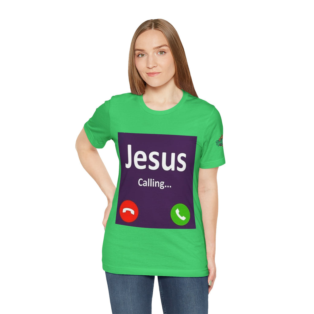 Jesus Calling T-shirt – Funny Cell Phone Screen Christian T-shirt for Divine Connection & Faith Humor Printify