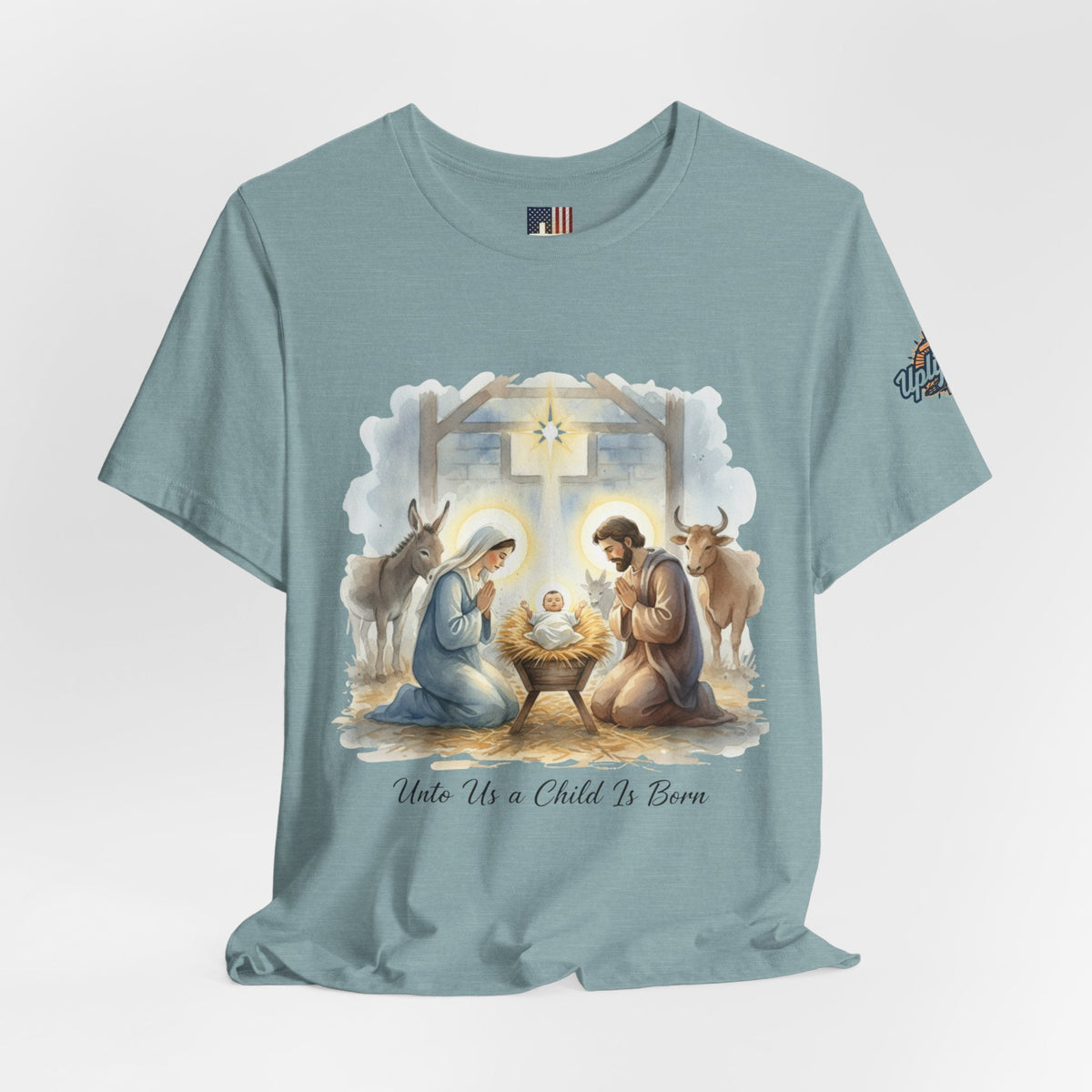 Unto Us a Child is Born T-shirt – Isaiah 9:6 Nativity Manger Scene Christian Christmas T-shirt for Holy Night Faith Printify