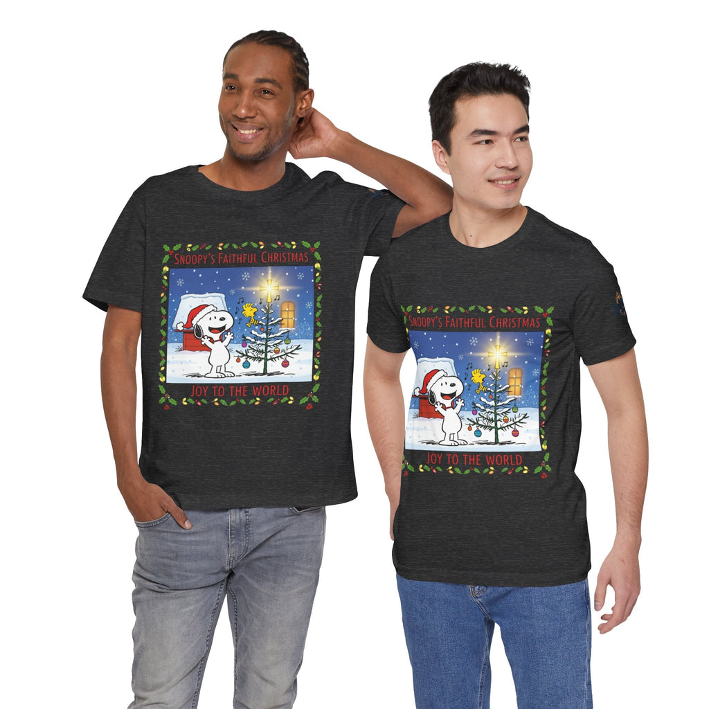 🎄 Faithful Christmas Friends – Christian Holiday T-Shirt | Festive Tree & Cartoon Duo | Heartwarming Christmas Tee by Uplifted Gear Printify