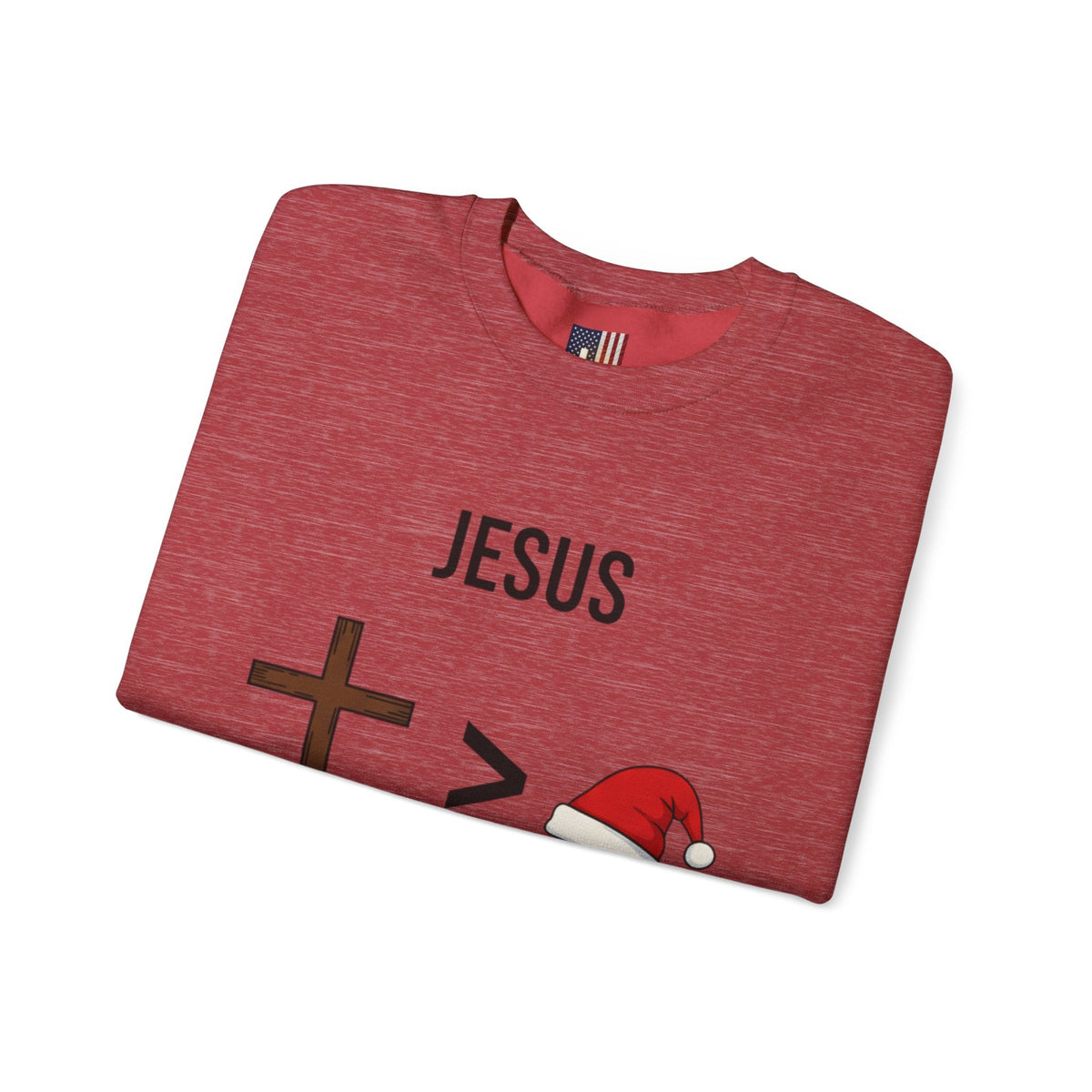 🎄 Jesus > Santa – Minimalist Christian Christmas Sweatshirt | Bold Faith Over Holiday Tee | Cross vs Santa Hat Design | Uplifted Gear Printify