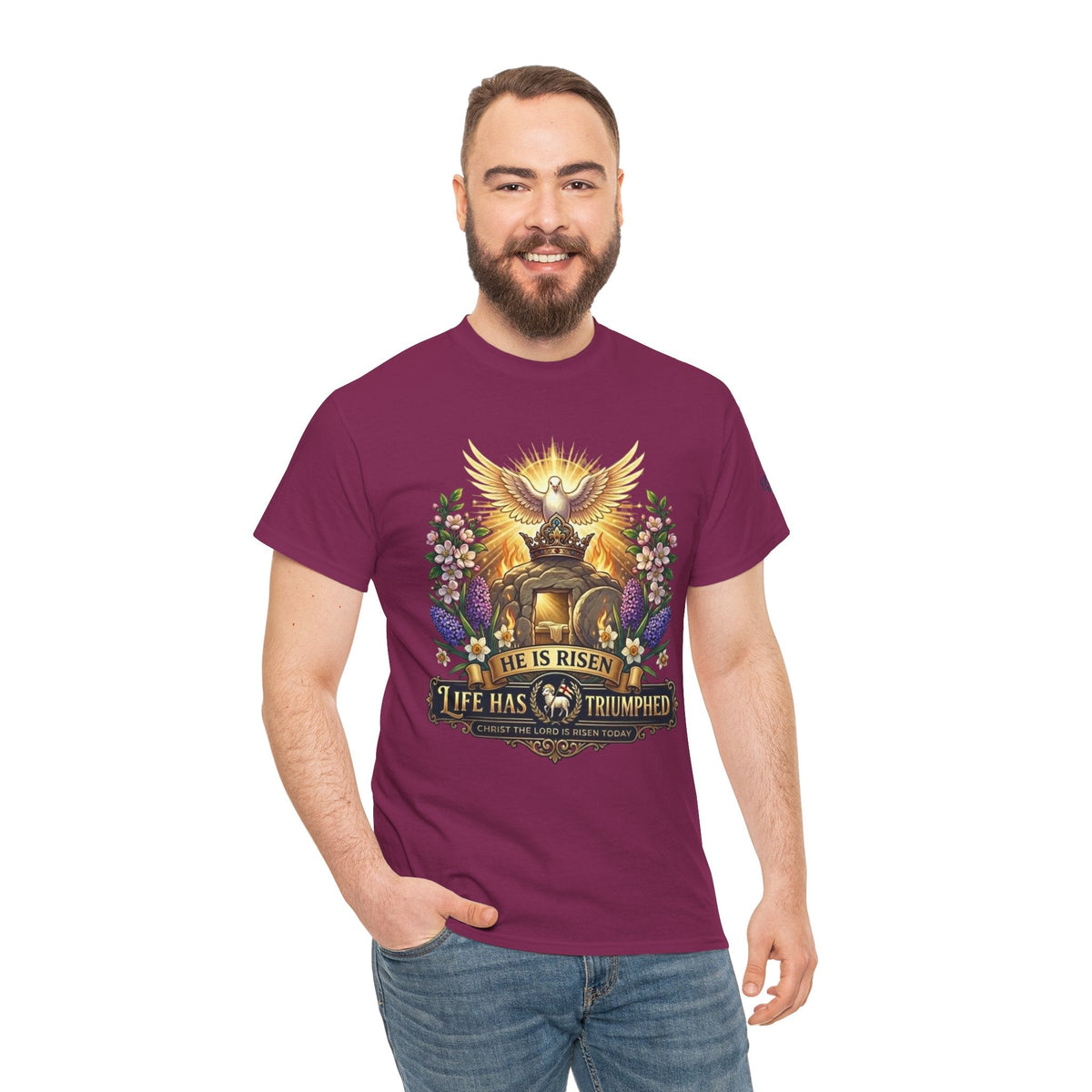 He Is Risen "Life Has Triumphed" T-Shirt — Easter Resurrection Christian Tee Printify
