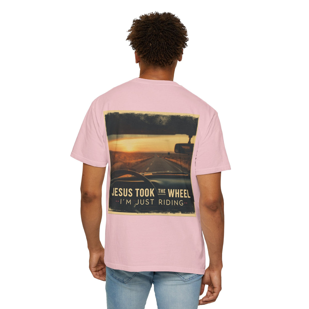 Jesus Took the Wheel I'm Just Riding T-shirt – Funny Christian Convertible Car T-shirt for Surrendered Faith & Humor Printify