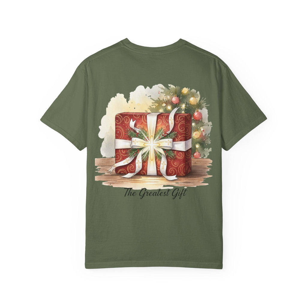 The Greatest Gift T-shirt – Cross Bow Present Christian T-shirt for Christmas Salvation & Eternal Faith Printify