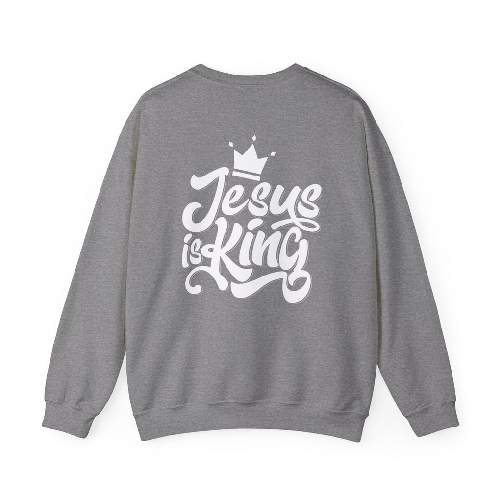 Jesus is King Sweatshirt – Bold Crown & Cross Christian Hoodie for Eternal Faith & Comfort Printify