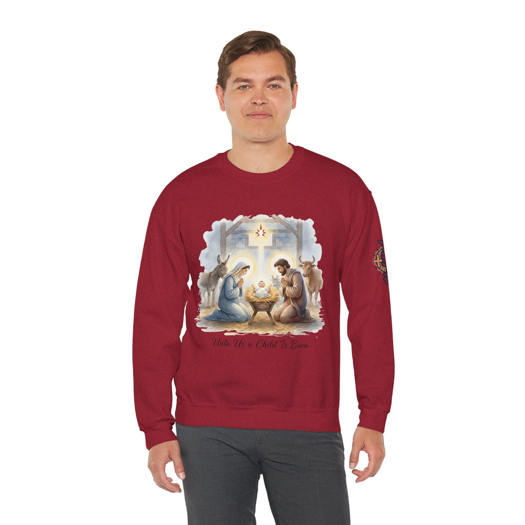 Unto Us a Child is Born Sweatshirt – Isaiah 9:6 Nativity Manger Scene Christian Christmas Sweatshirt for Holy Night Faith Printify