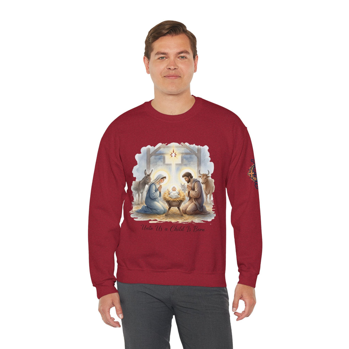 Unto Us a Child is Born Sweatshirt – Isaiah 9:6 Nativity Manger Scene Christian Christmas Sweatshirt for Holy Night Faith Printify